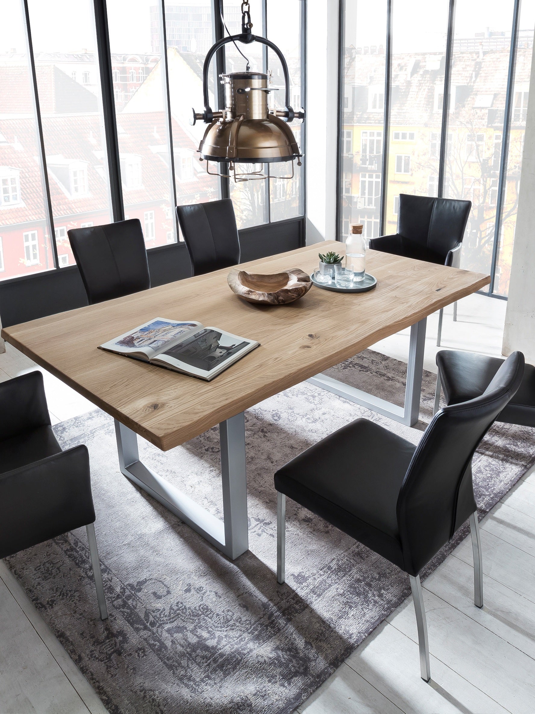 TABLES & CO Tisch 200x100 cm, Wildeiche, silbernes Gestell – Platte natur, Gestell antiksilbern – Bild 8