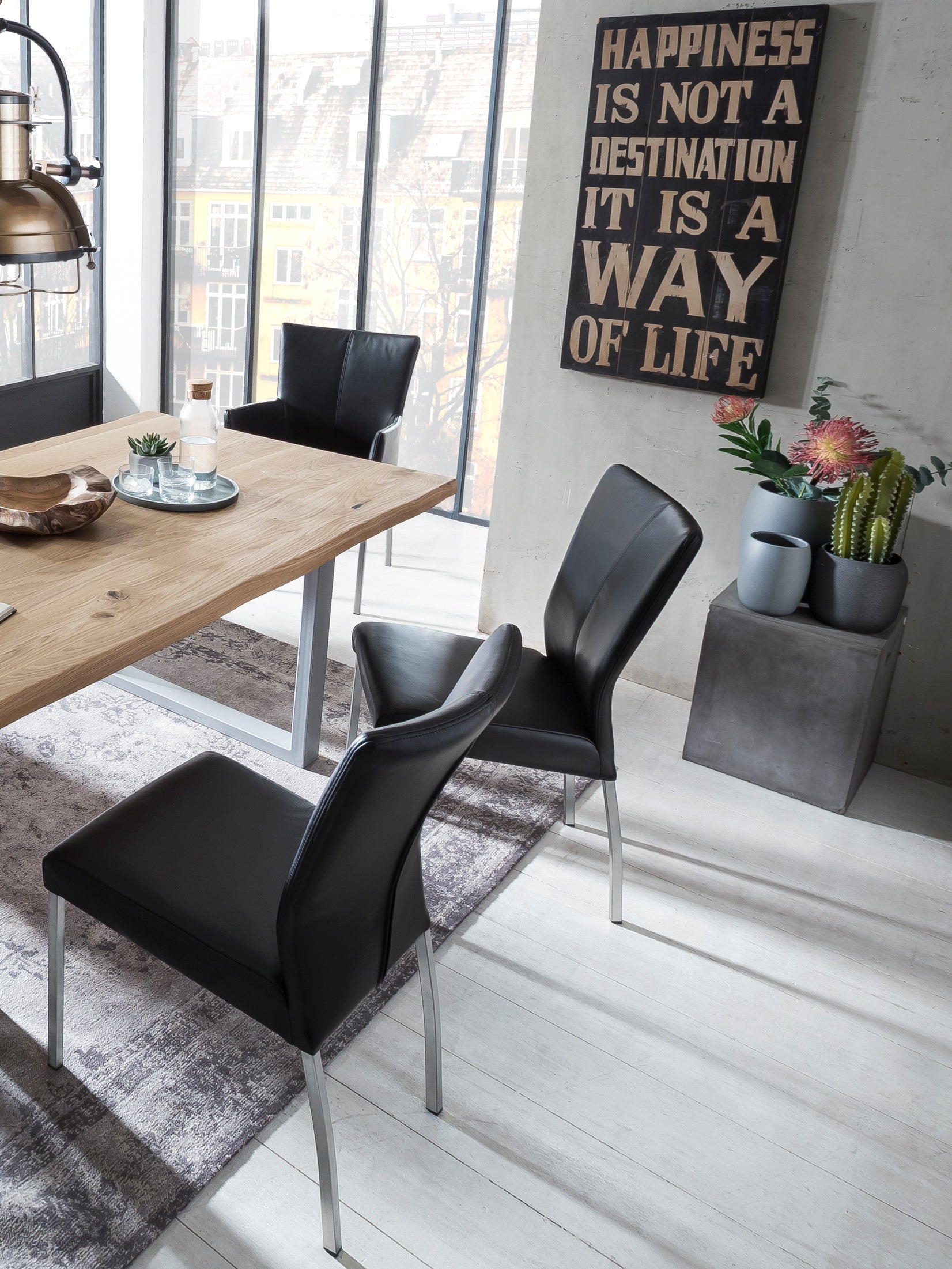 TABLES & CO Tisch 180x90 cm, Wildeiche, silbernes Gestell – Platte natur, Gestell antiksilbern – Bild 8