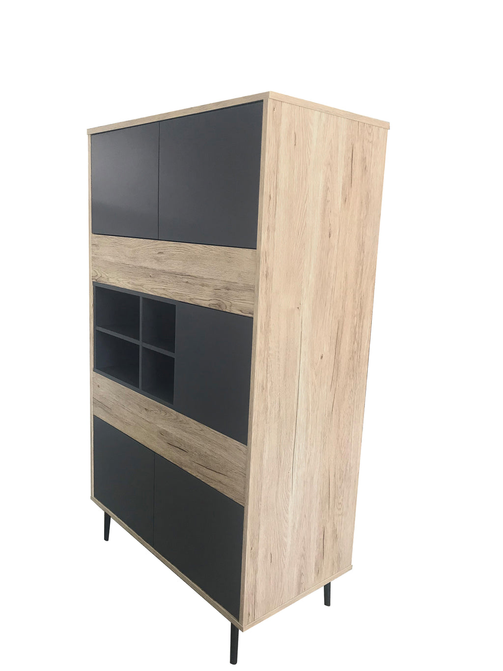 Möbilia - Highboard 78x39x130 cm anthrazit, natur