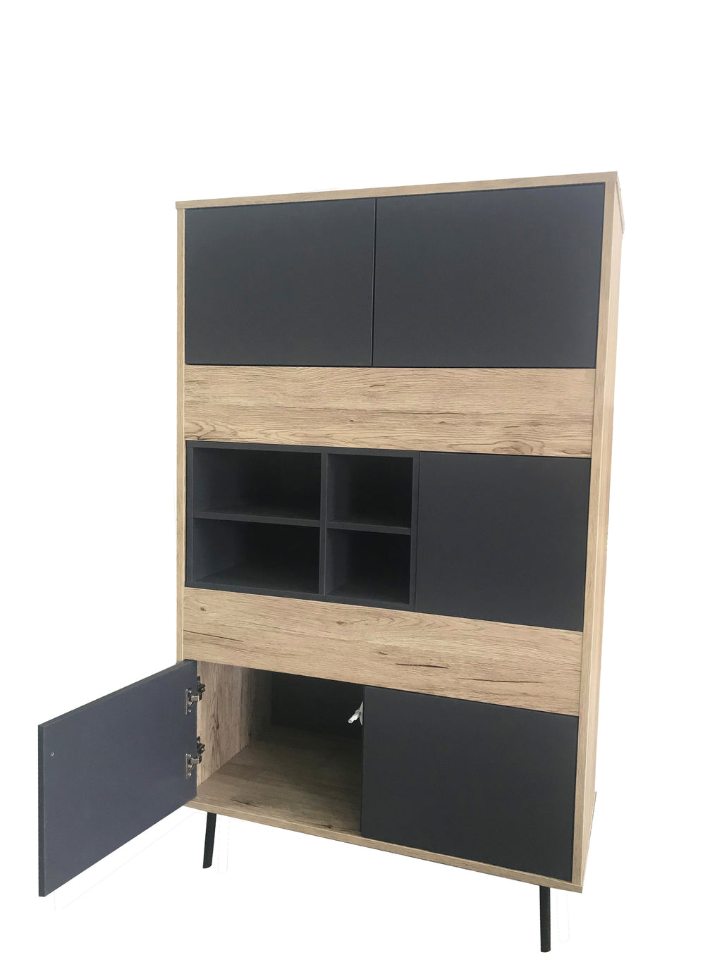 Möbilia - Highboard 78x39x130 cm anthrazit, natur
