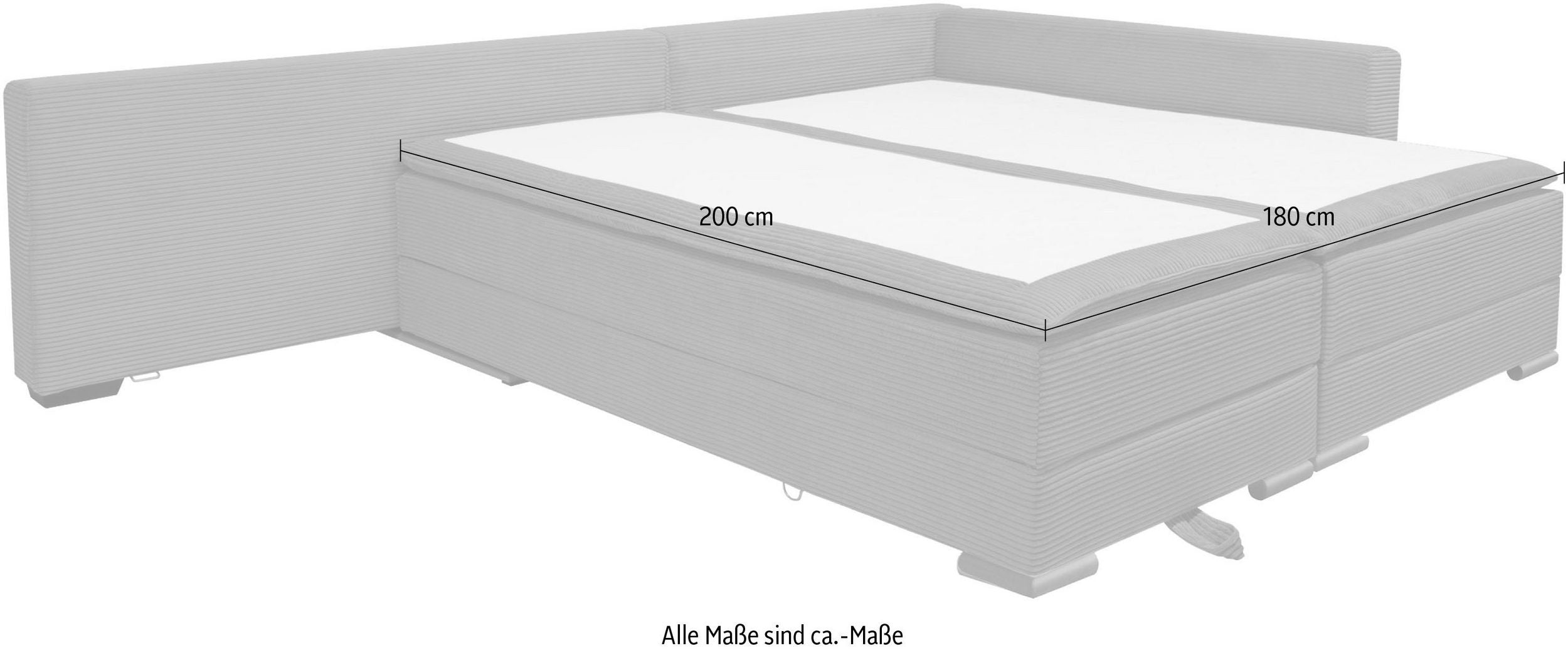 Ecksofa in taupe mit Dauer-Schlaffunktion + integrierten Boxspringbett 180x200cm