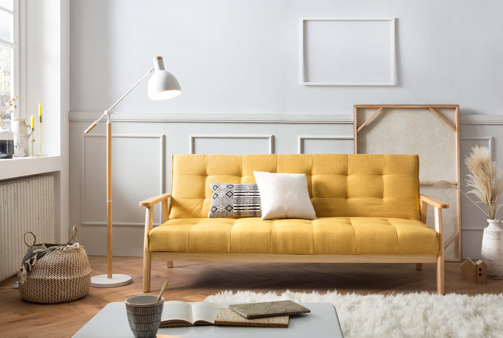 Sales Fever - Schlafsofa skandinavisch Strukturstoff senfgelb