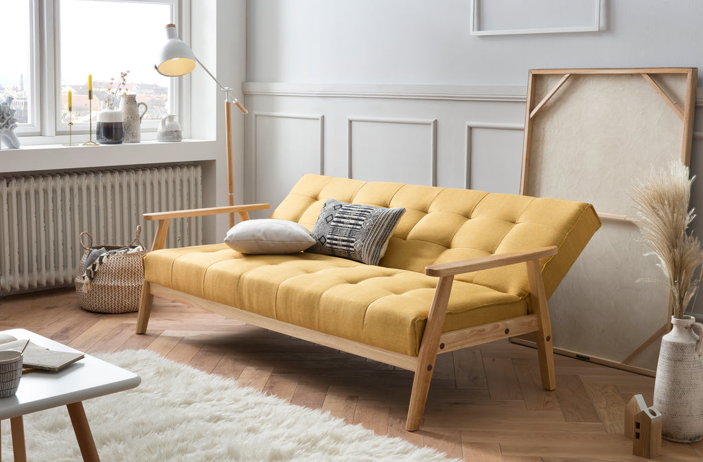 Sales Fever - Schlafsofa skandinavisch Strukturstoff senfgelb