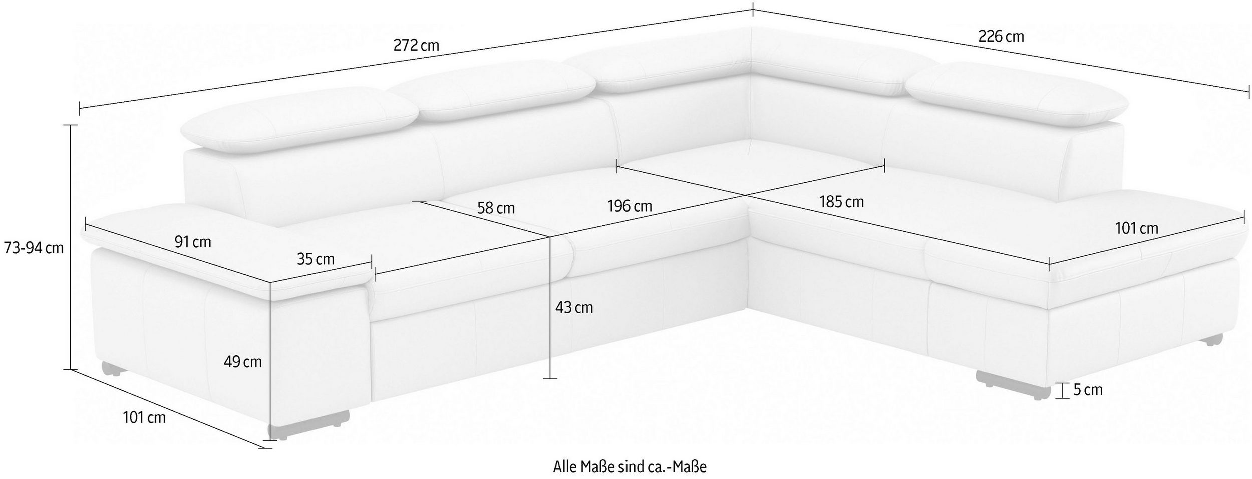 Ecksofa Alcudia L-Form, mit Bettfunktion