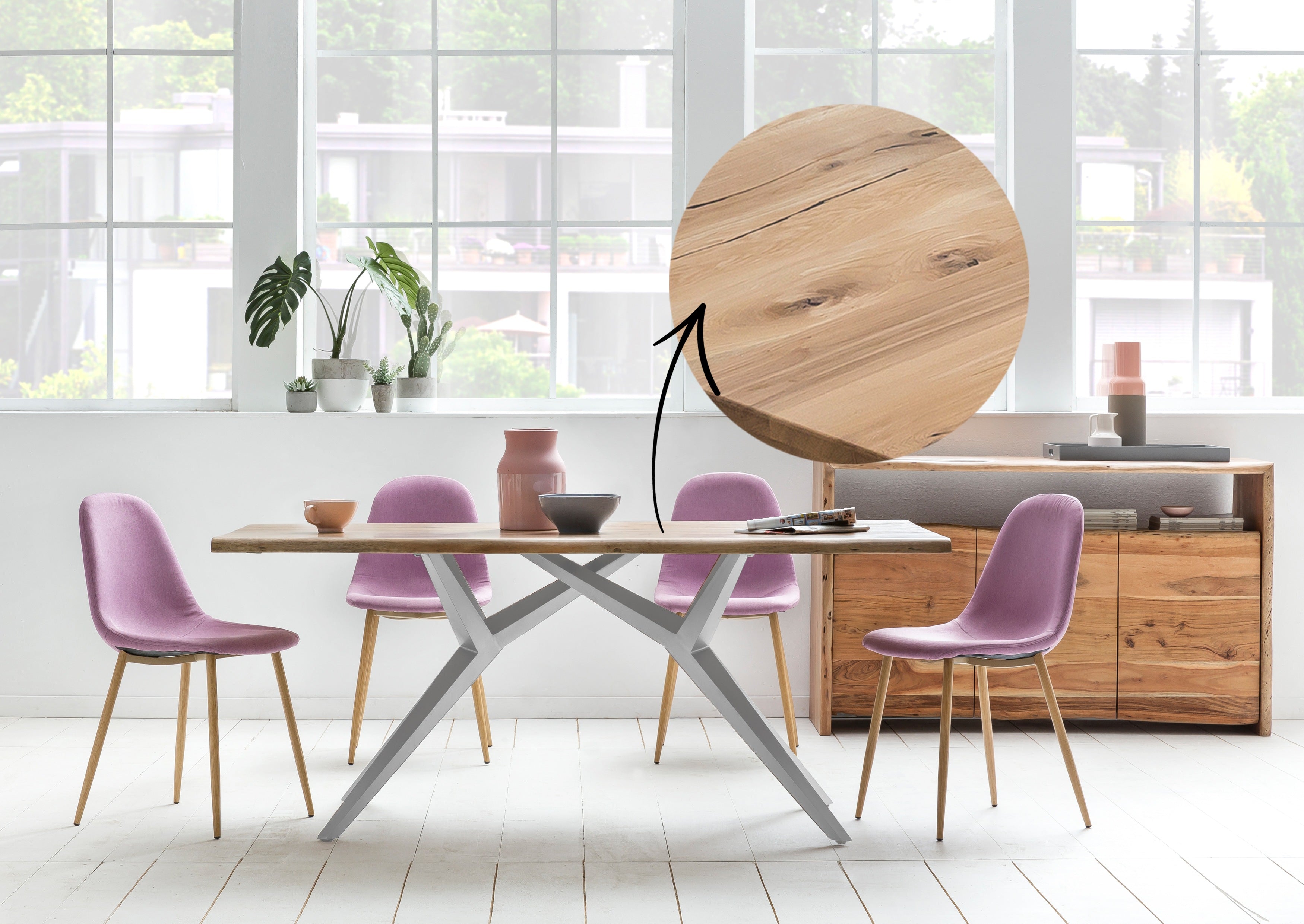 TABLES & CO Tisch 200x100 cm – Platte natur, Gestell antiksilber – Bild 3