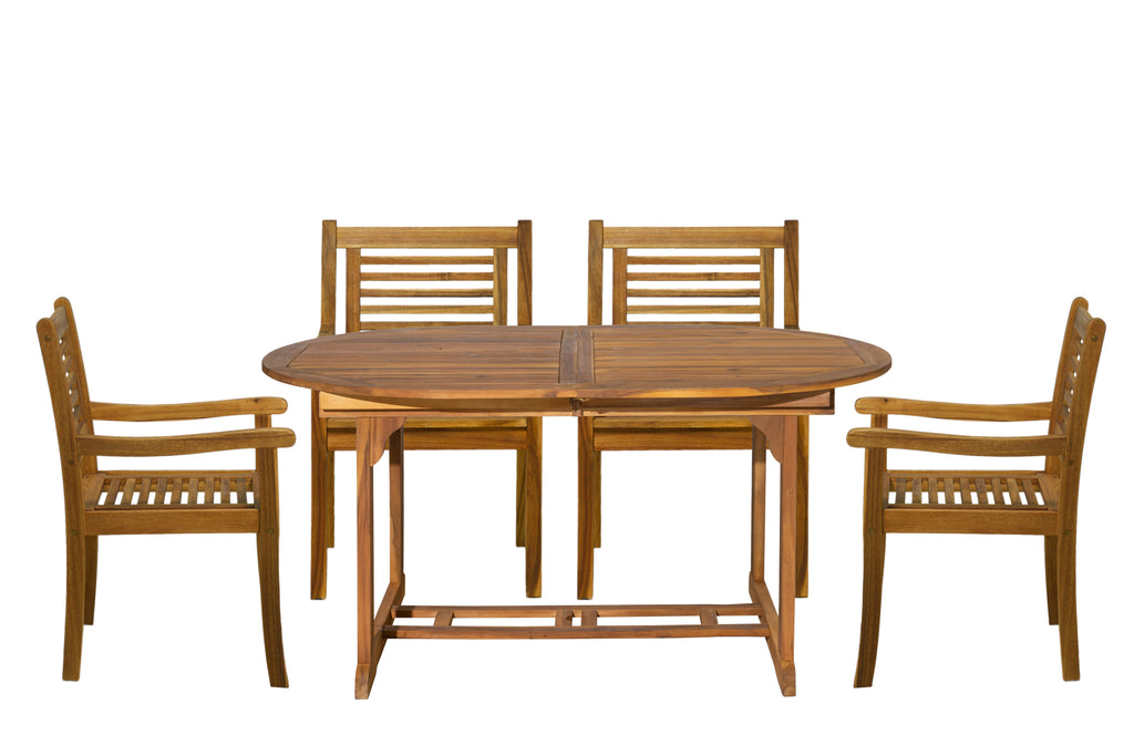 Möbilia - Outdoor Sitzgruppe natur Akazie – 1 Tisch, 4 Stühle – Tisch 150/200 cm ausziehbar