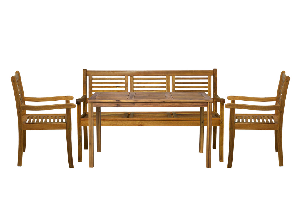 Möbilia - Outdoor Sitzgruppe natur Akazie – 1 Tisch, 2 Stühle, 1 Bank – Tisch 135 cm