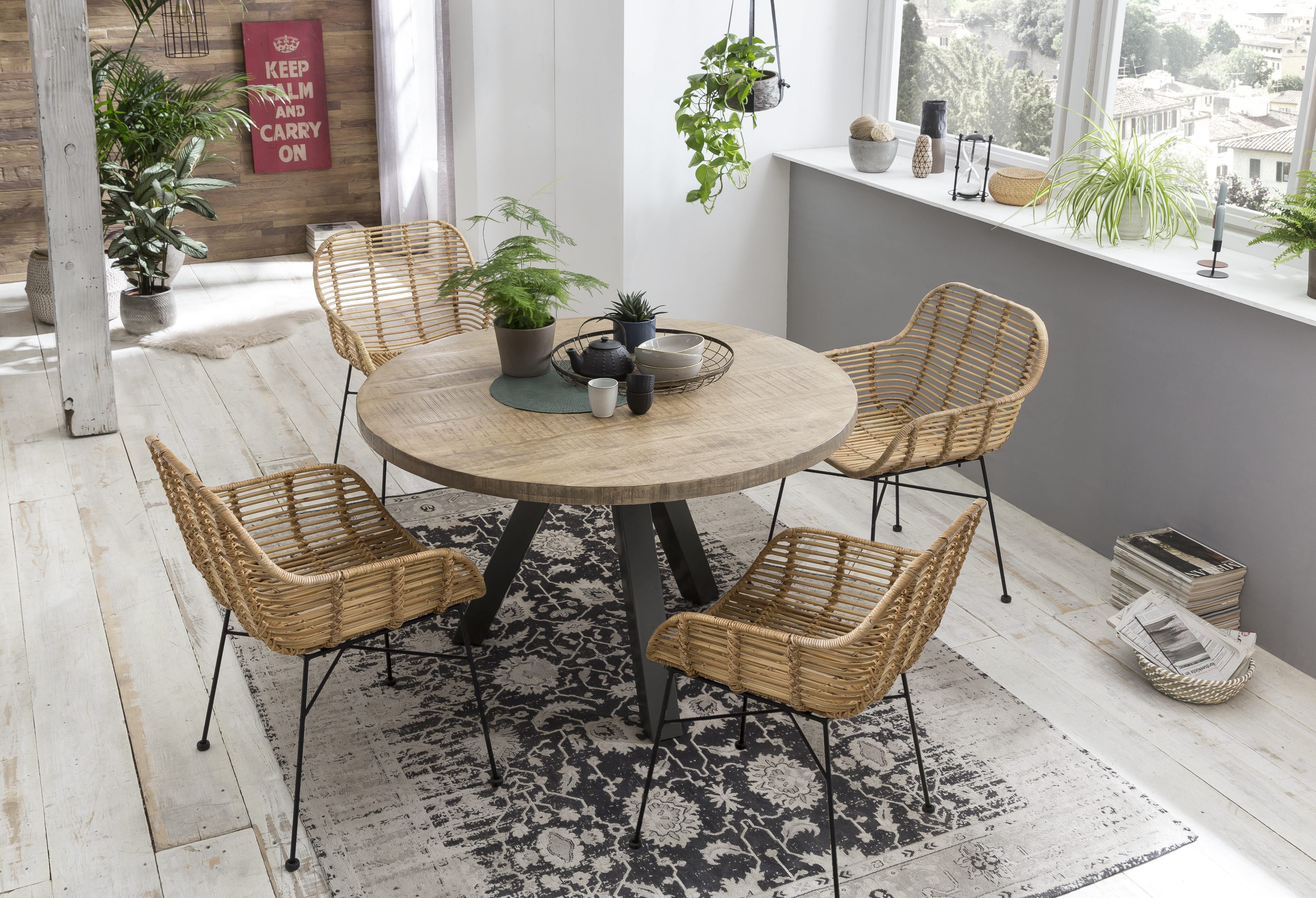 TABLES & CO Tisch 120x120 cm – Platte natur, Beine Gun Metal-grau – Bild 5