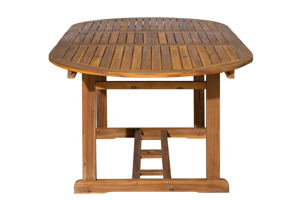 Möbilia - Outdoor Sitzgruppe natur Akazie – 1 Tisch, 2 Stühle, 1 Bank – Tisch 150/200 cm ausziehbar