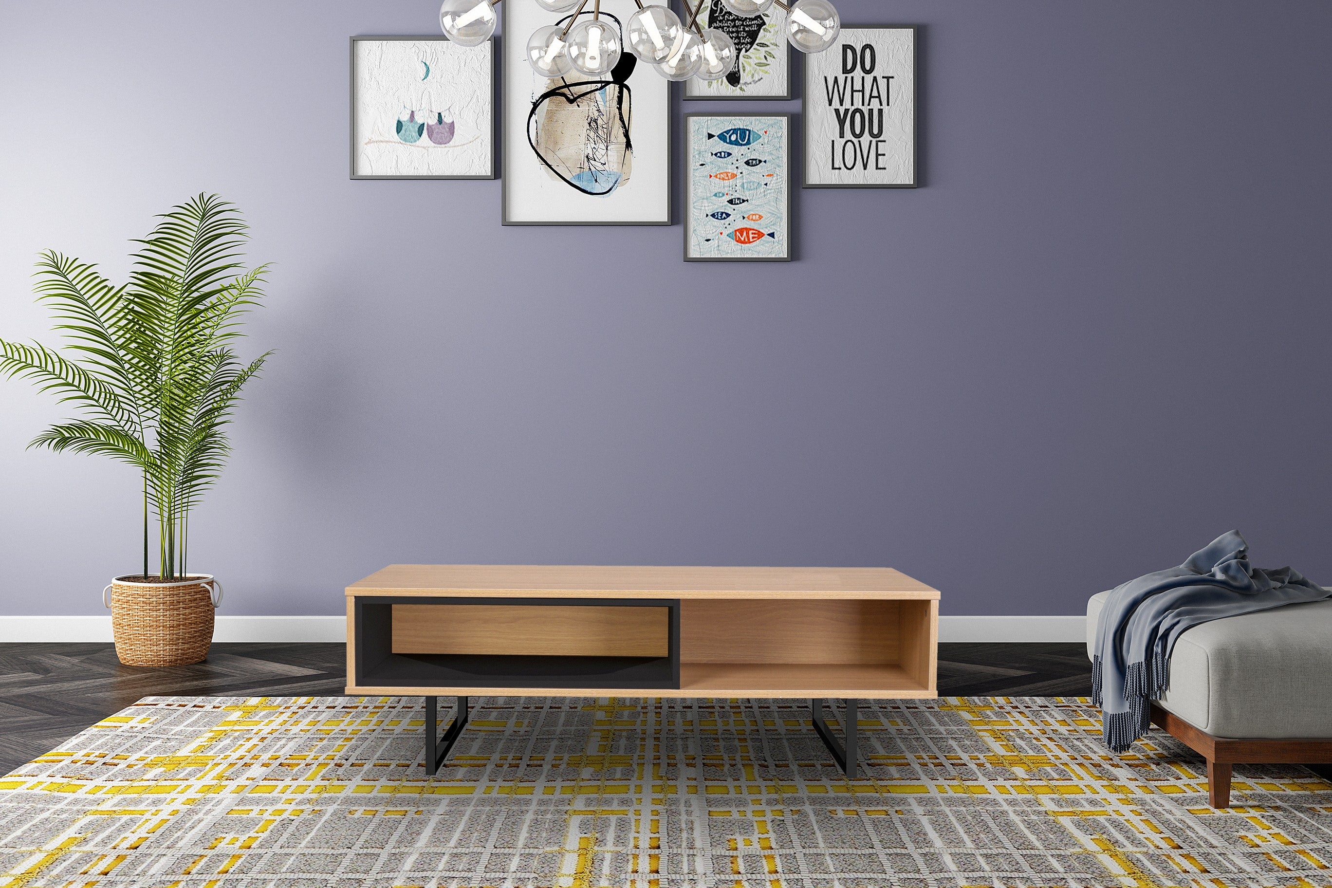 Couchtisch Lowboard / Couchtisch – Natur, schwarz – Bild 4