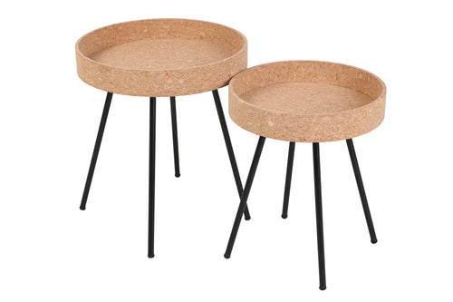 CORK Beistelltisch, 2er Set – Natur, schwarz