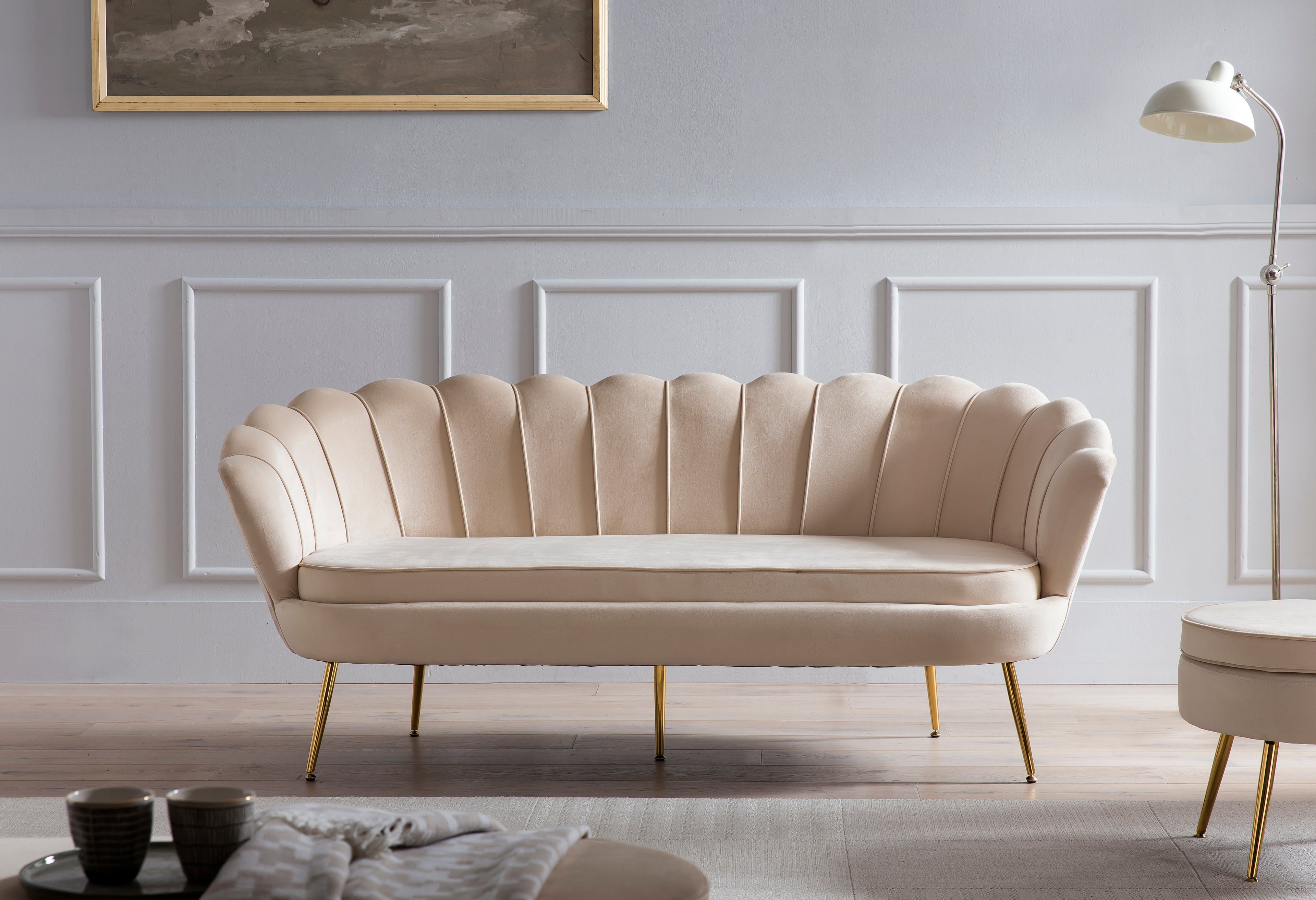 Sales Fever - Muschelsofa 3-Sitzer aus Samt Beige