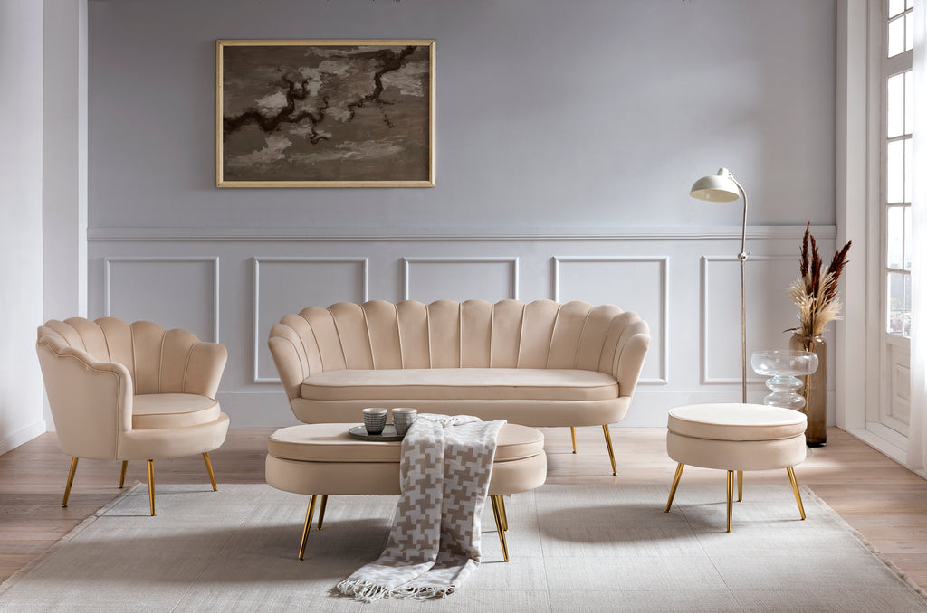 Sales Fever - Sitzpouf oval aus Samt Beige