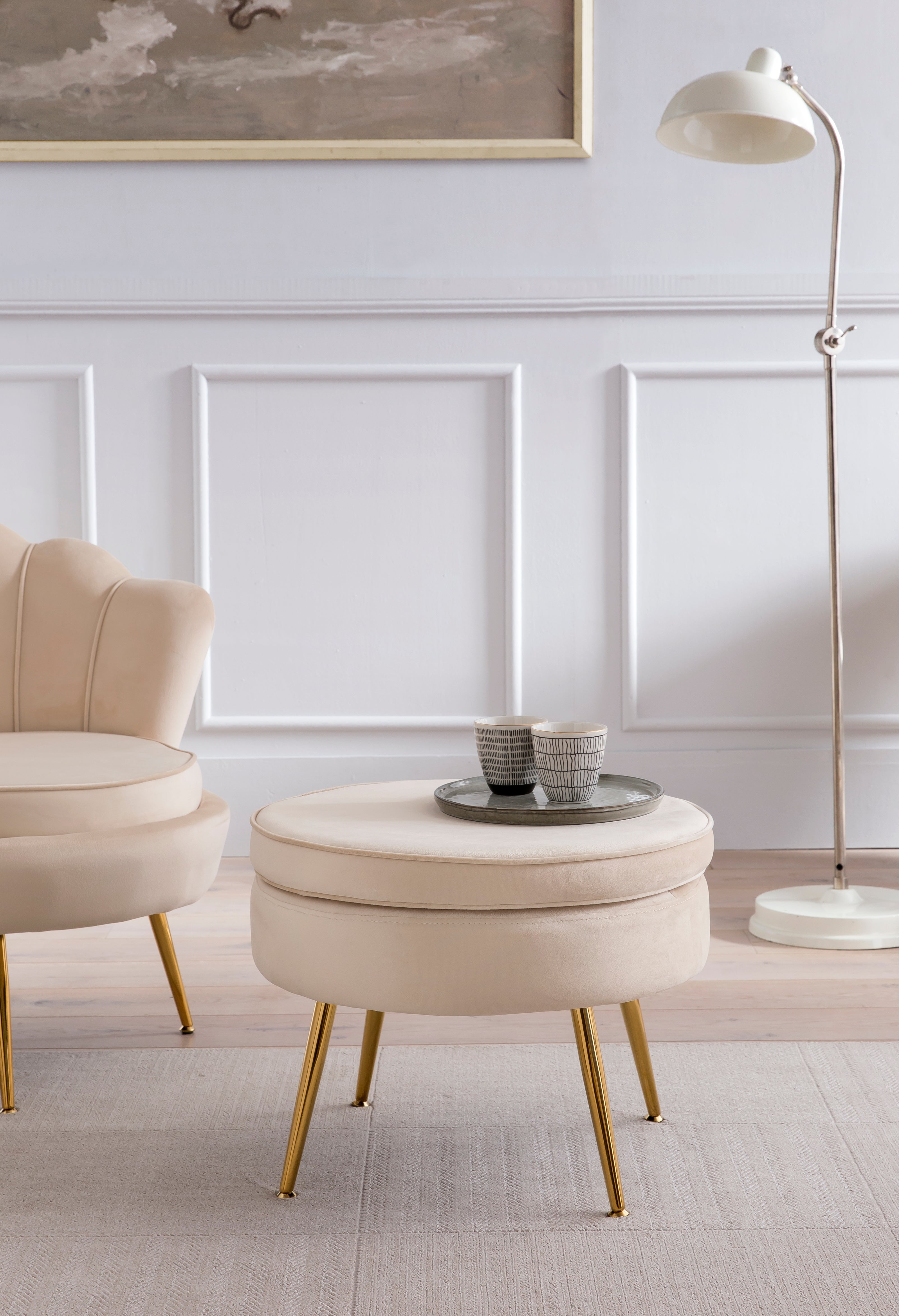 Sales Fever - Sitzpouf rund aus Samt Beige
