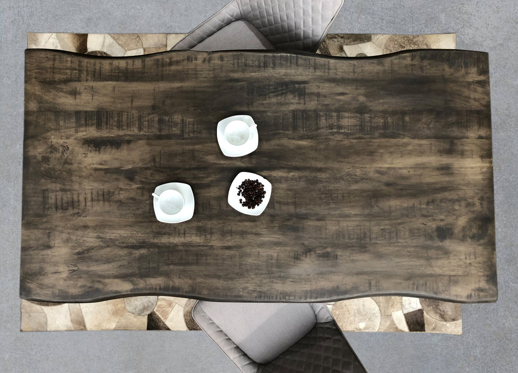 TABLES & CO Tisch 160x85 cm, Mango grau sägerau, Gestell schwarz – Platte grau, Gestell schwarz lackiert – Bild 3