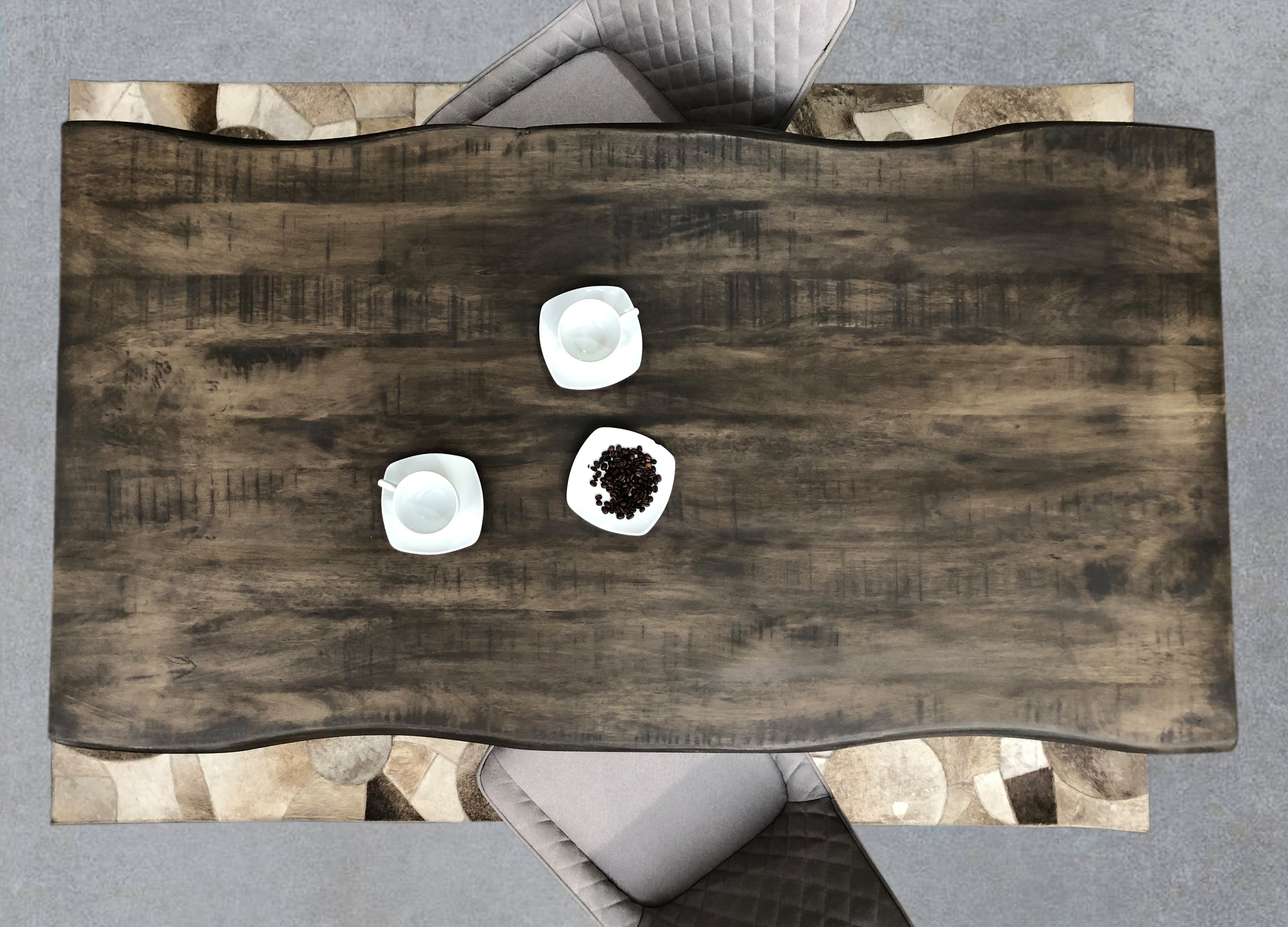 TABLES & CO Tisch 160x85 cm, Mango grau sägerau, Gestell schwarz – Platte grau, Gestell schwarz lackiert – Bild 3