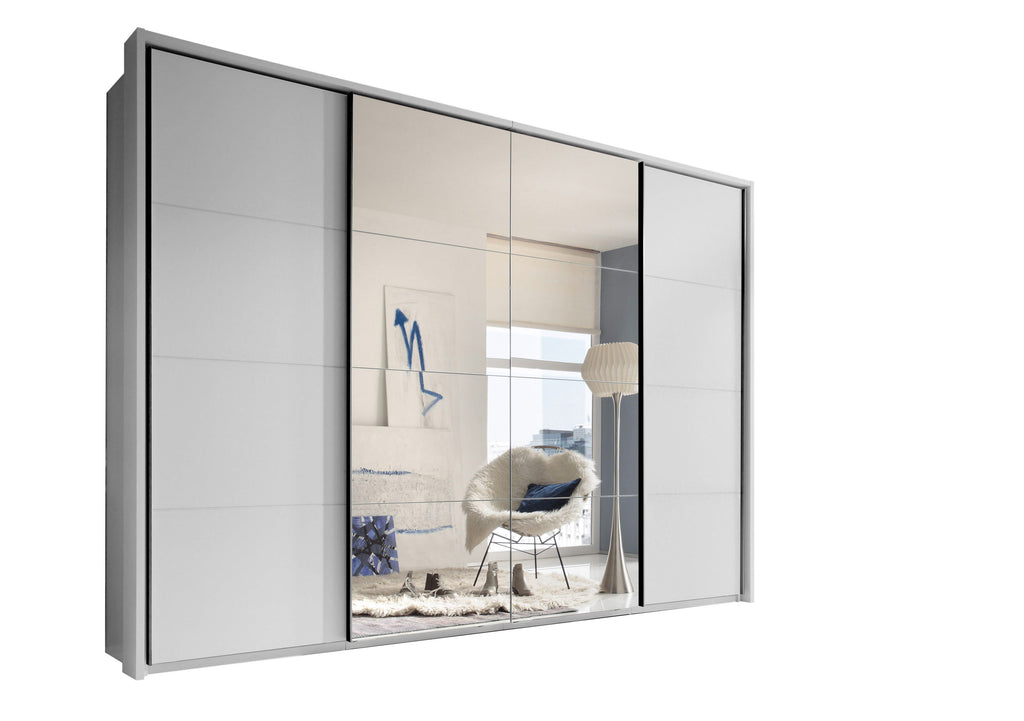 Schwebetürenschrank in 2 Farben mit Spiegeltür