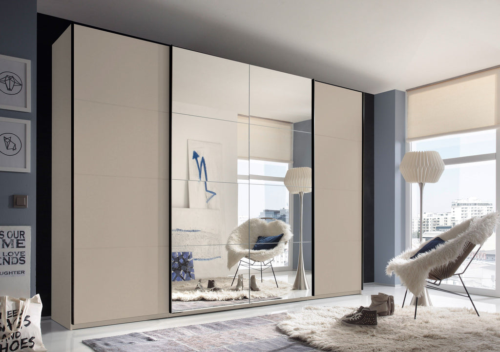 Schwebetürenschrank in 2 Farben mit Spiegeltür