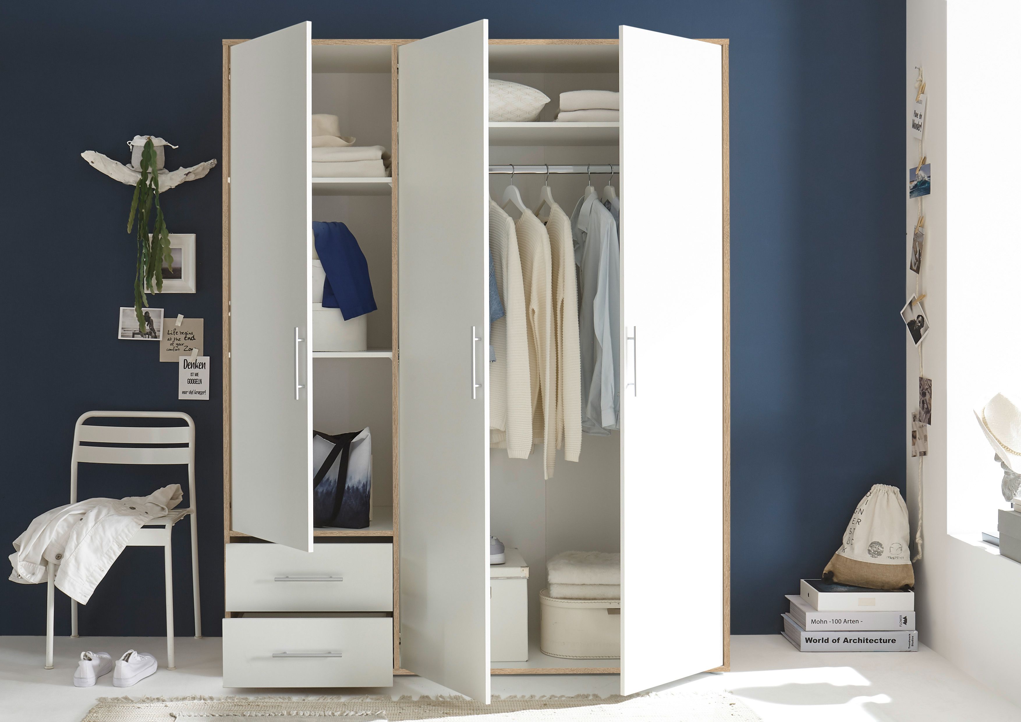 Kleiderschrank 3 türig  Eiche/ weiß