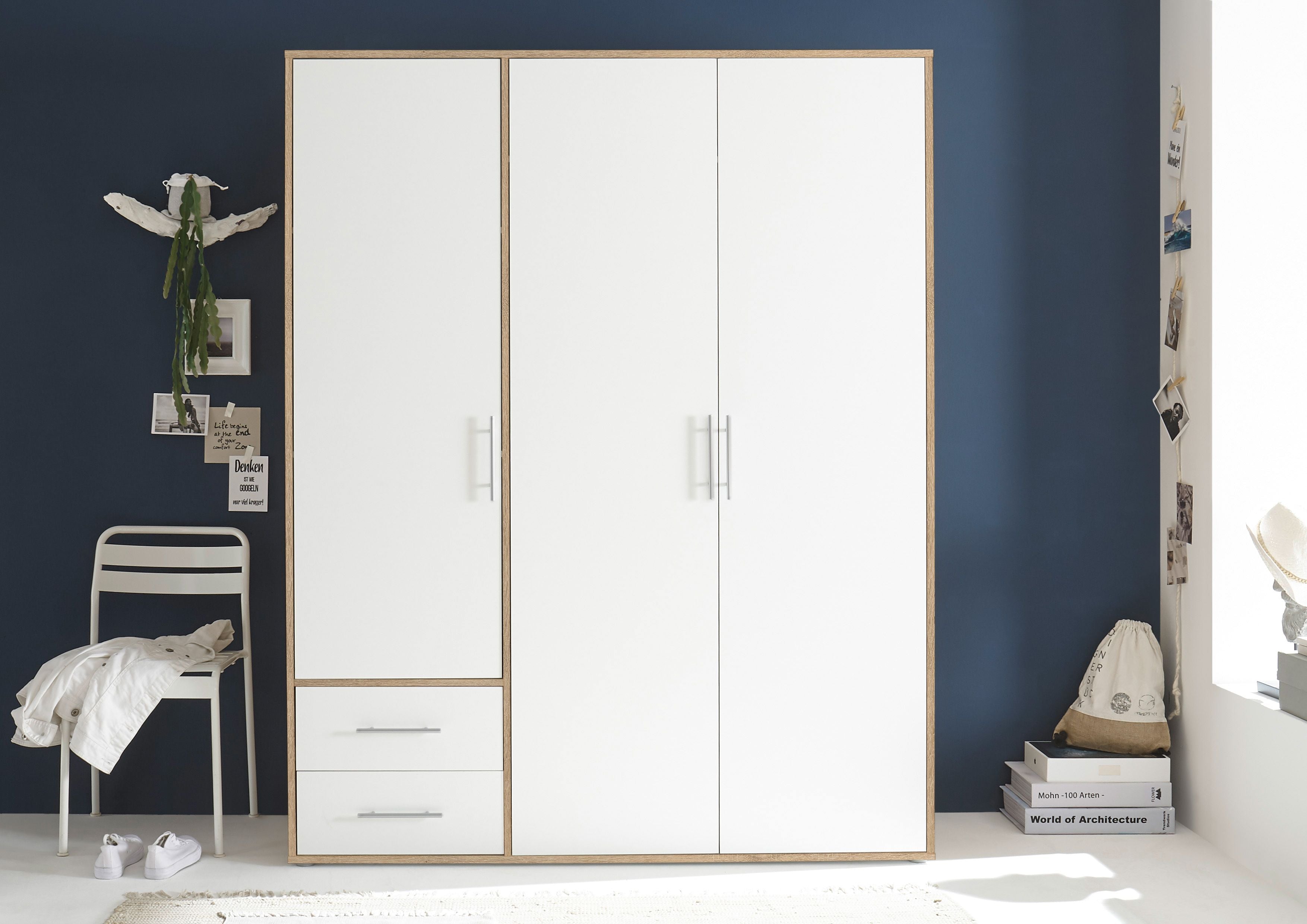 Kleiderschrank 3 türig  Eiche/ weiß