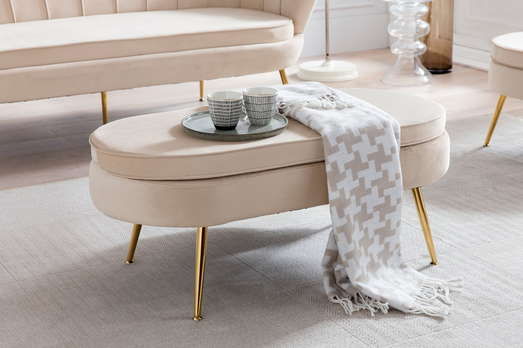 Sales Fever - Sitzpouf oval aus Samt Beige