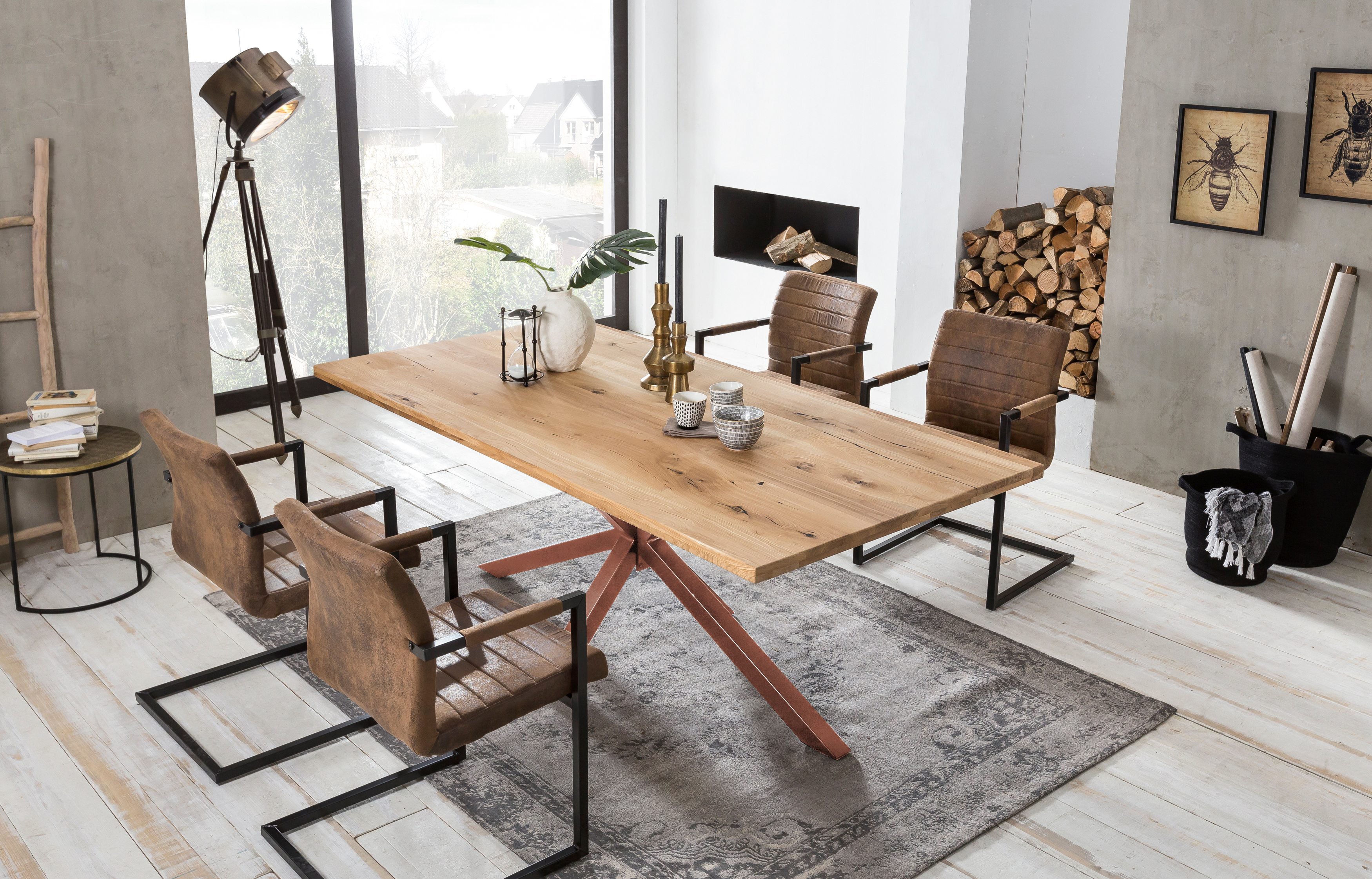 TABLES & CO Tisch 240x100 cm – Platte natur, Gestell antikbraun – Bild 2