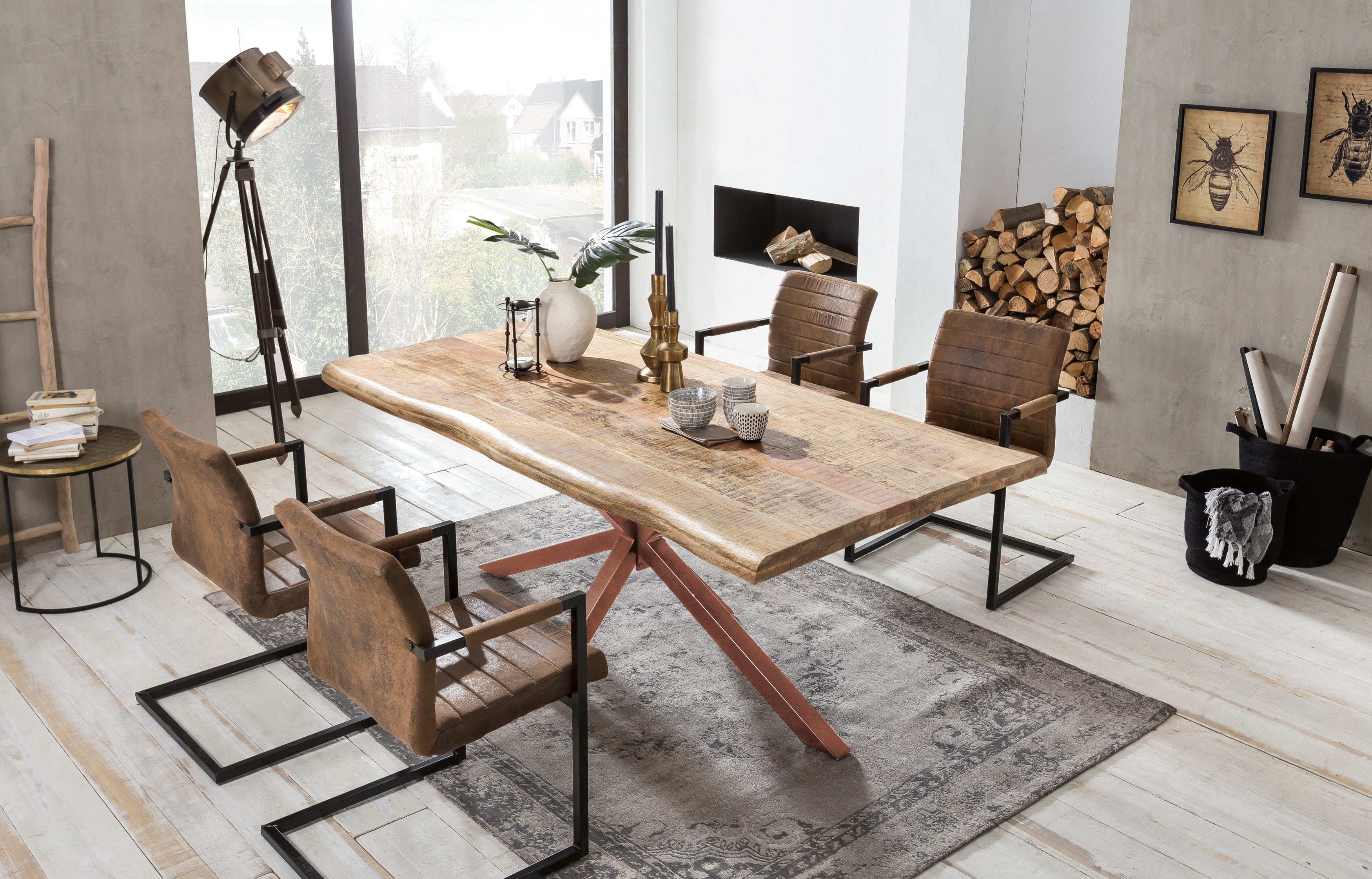 TABLES & CO Tisch 160x90 cm – Platte natur, Gestell antikbraun – Bild 3