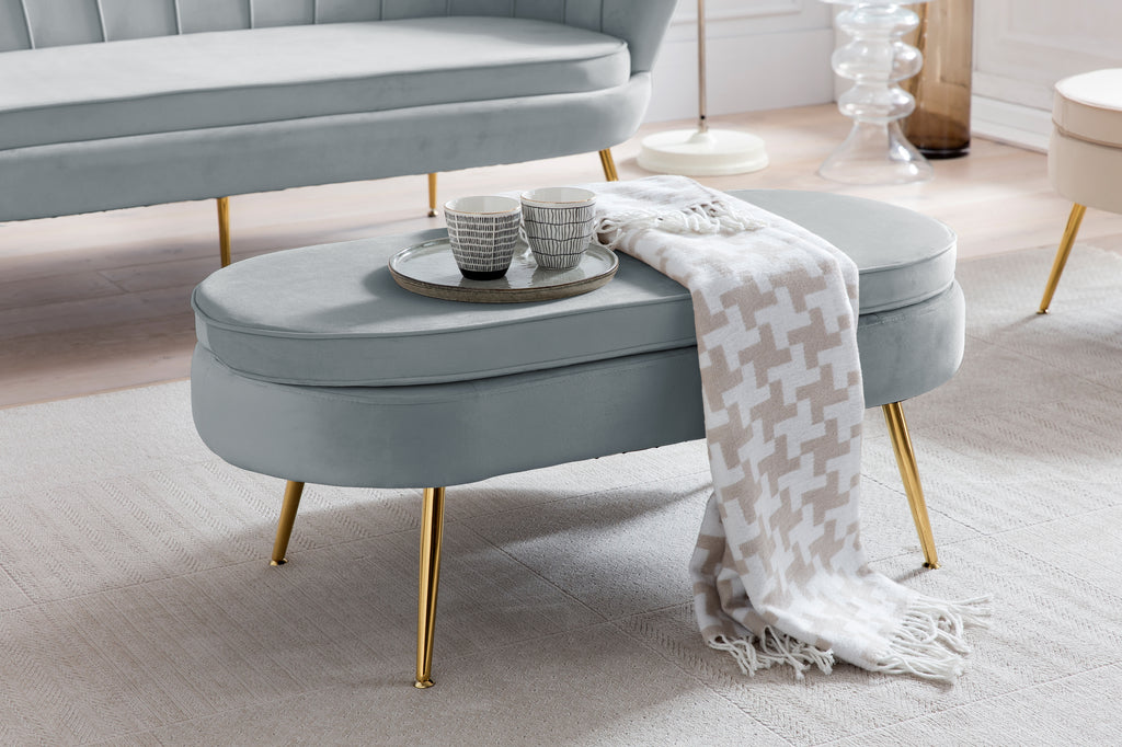 Sales Fever - Sitzpouf oval aus Samt Hellgrau