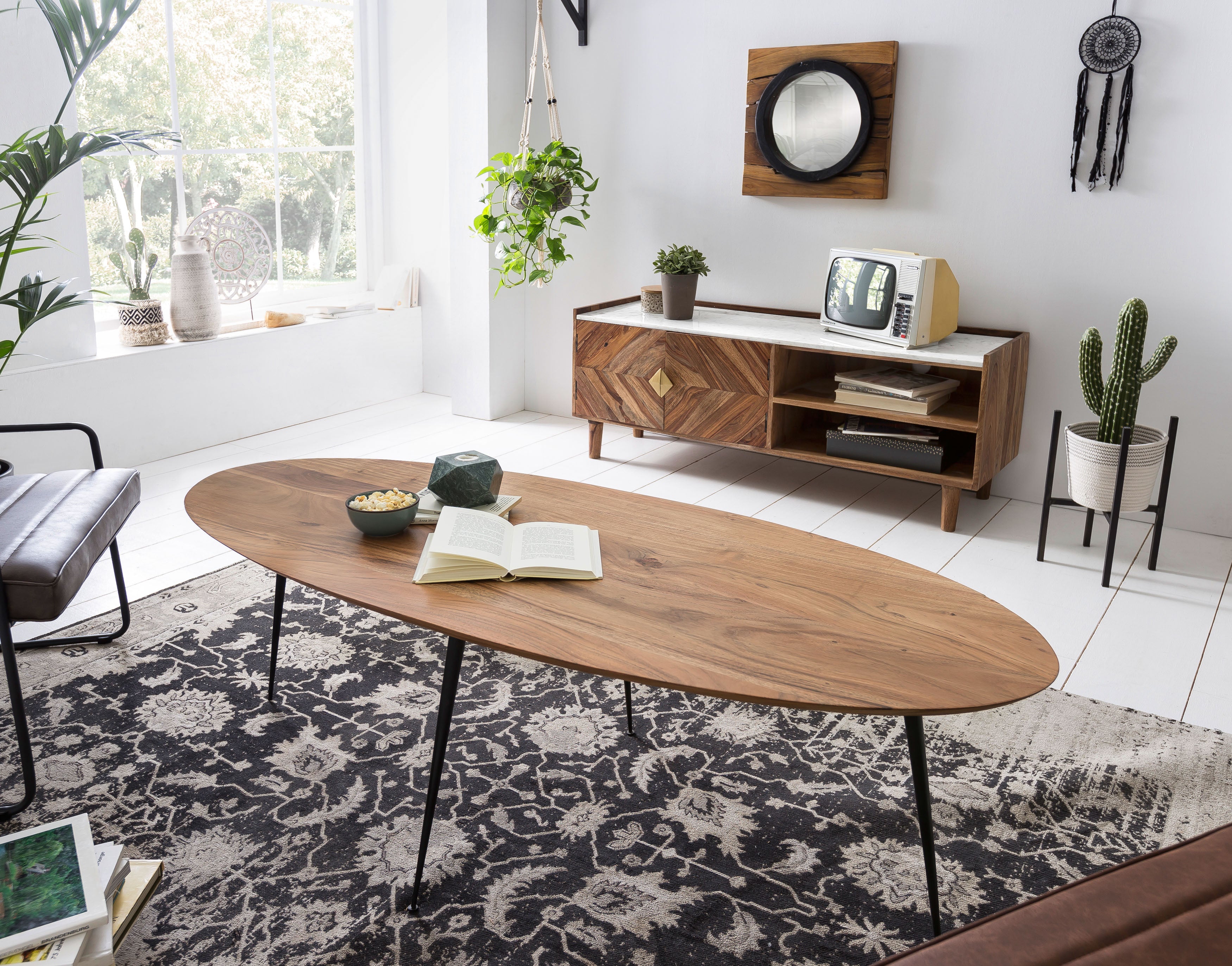 THIS & THAT Couchtisch 150x60 cm – Platte natur, Beine schwarz – Bild 7