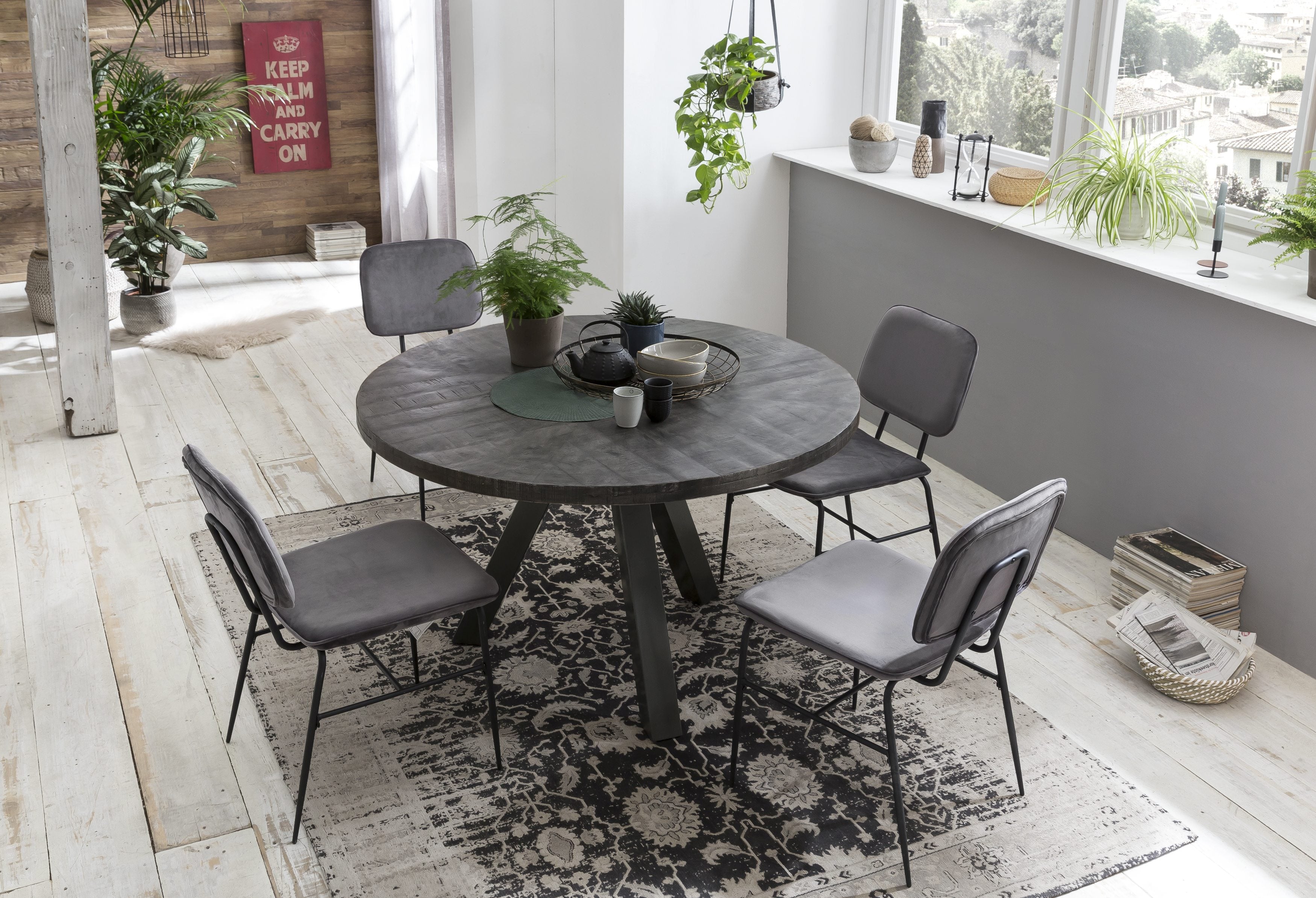 TABLES & CO Tisch 120x120 cm – Platte grau, Beine antiksilber – Bild 4
