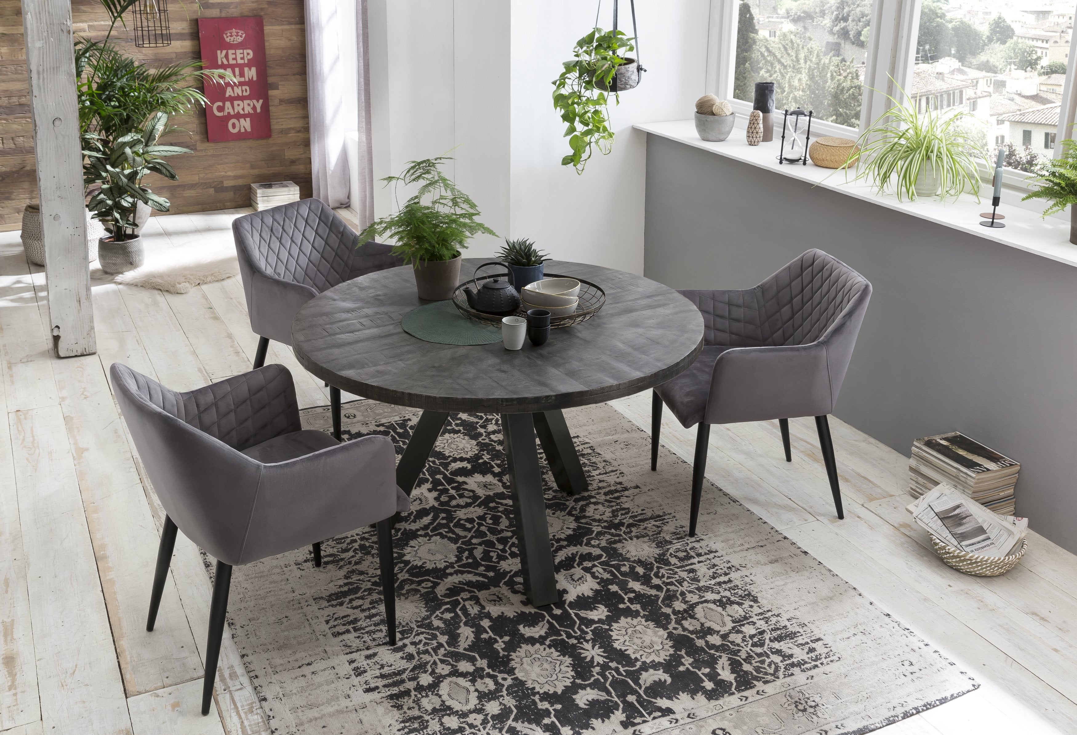 TABLES & CO Tisch 120x120 cm – Platte grau, Beine antiksilber – Bild 5