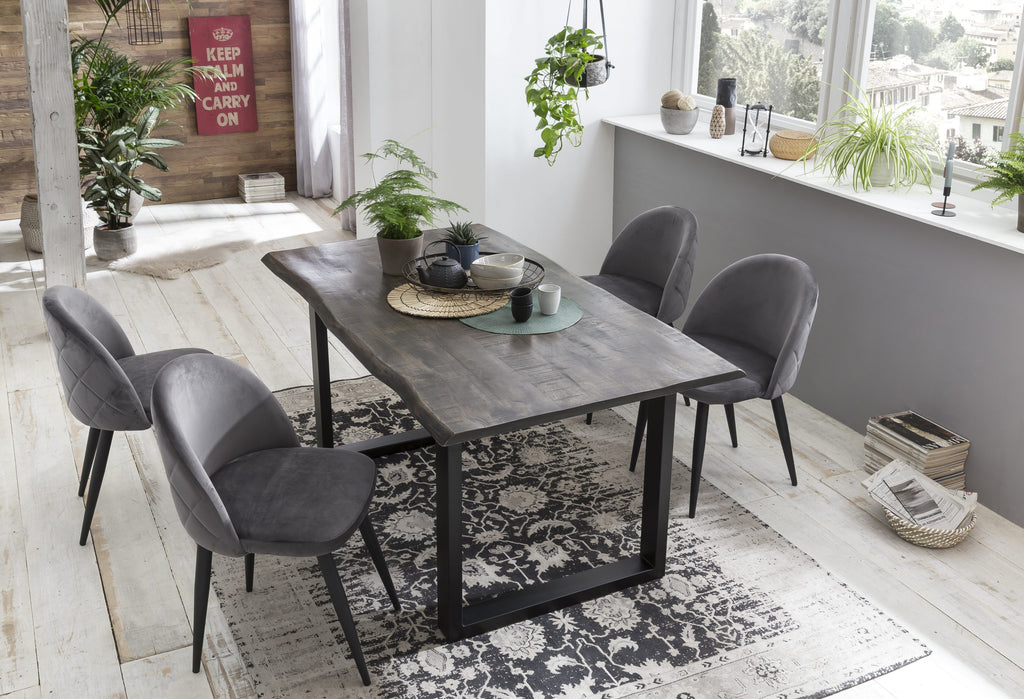 TABLES & CO Tisch 160x85 cm, Mango grau sägerau, Gestell schwarz – Platte grau, Gestell schwarz lackiert – Bild 4