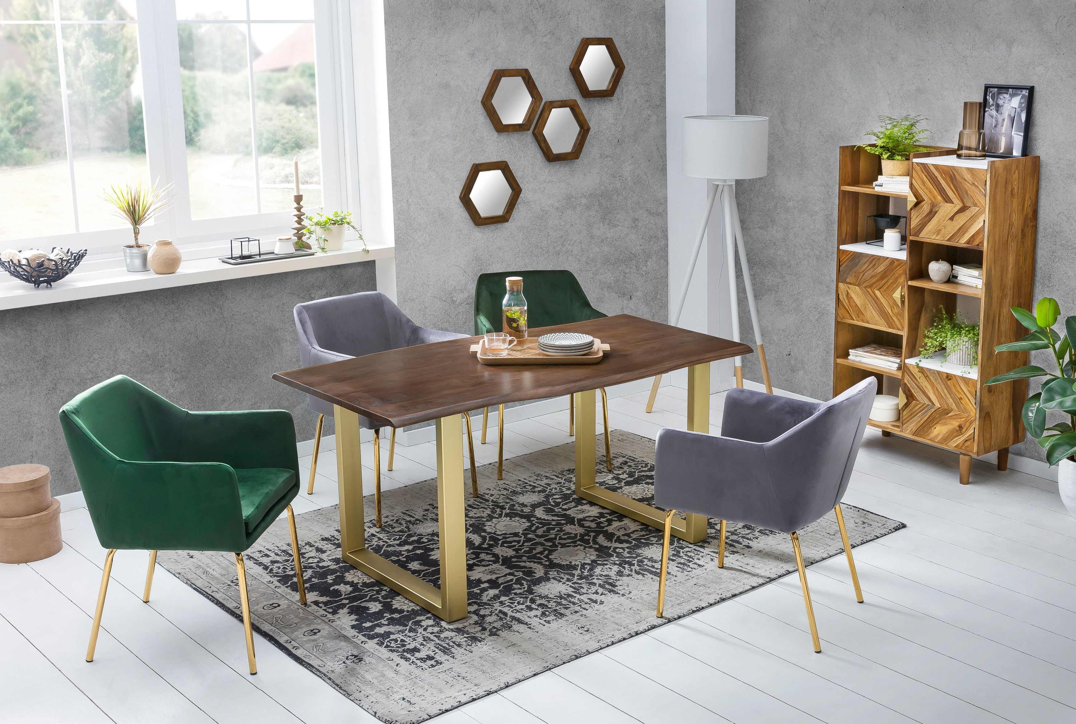TABLES & CO Tisch 160 x 85 cm, Platte nussbaumfarbig, Gestell messingfarbig – Platte nussbaumfarbig, Gestell messingfarbig – Bild 6