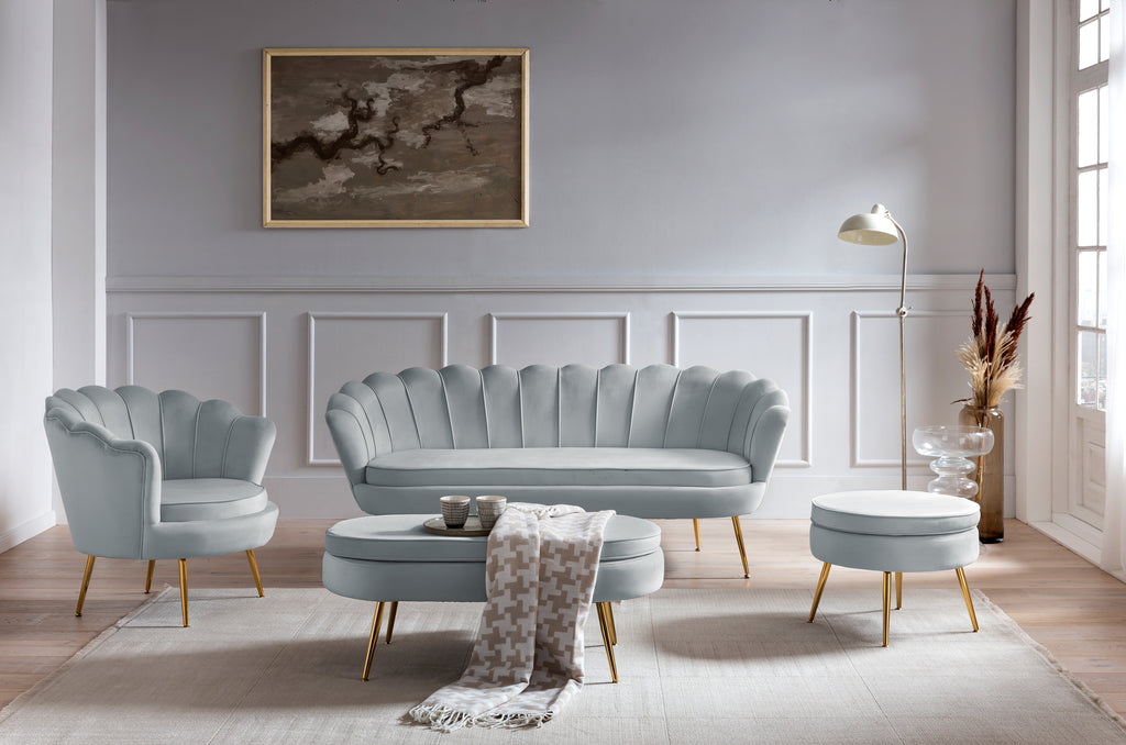 Sales Fever - Muschelsofa 3-Sitzer aus Samt Hellgrau#