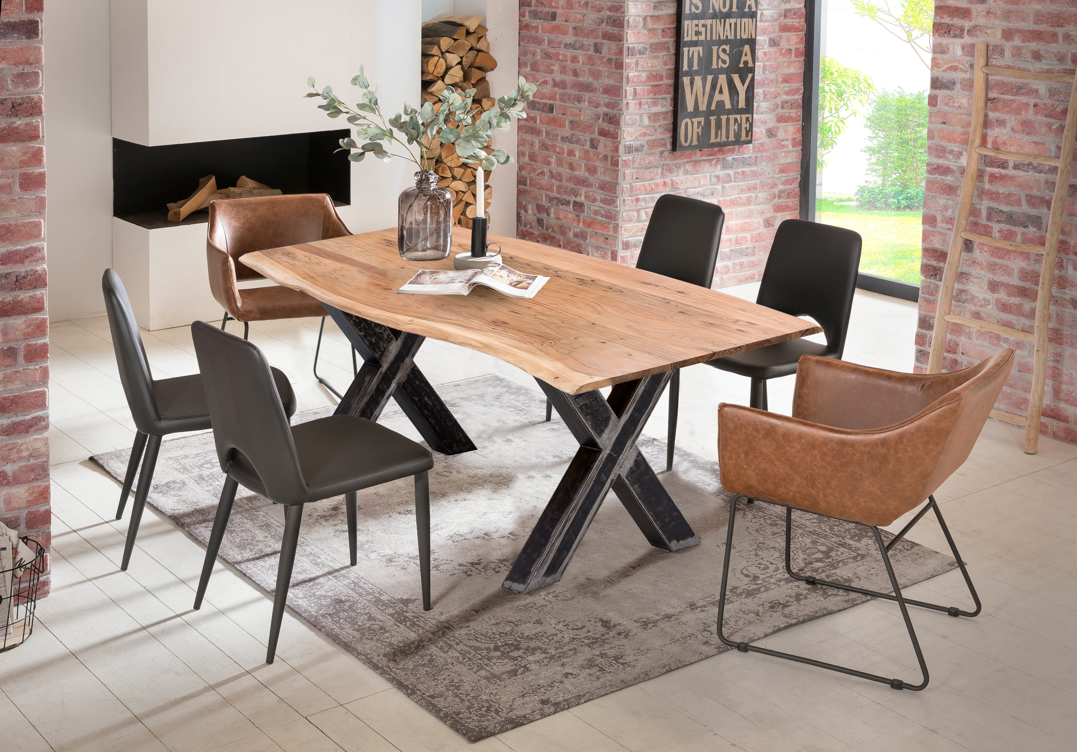 TABLES & CO Tisch 160x85 cm – Platte natur, Gestell used look, klar lackiert – Bild 8