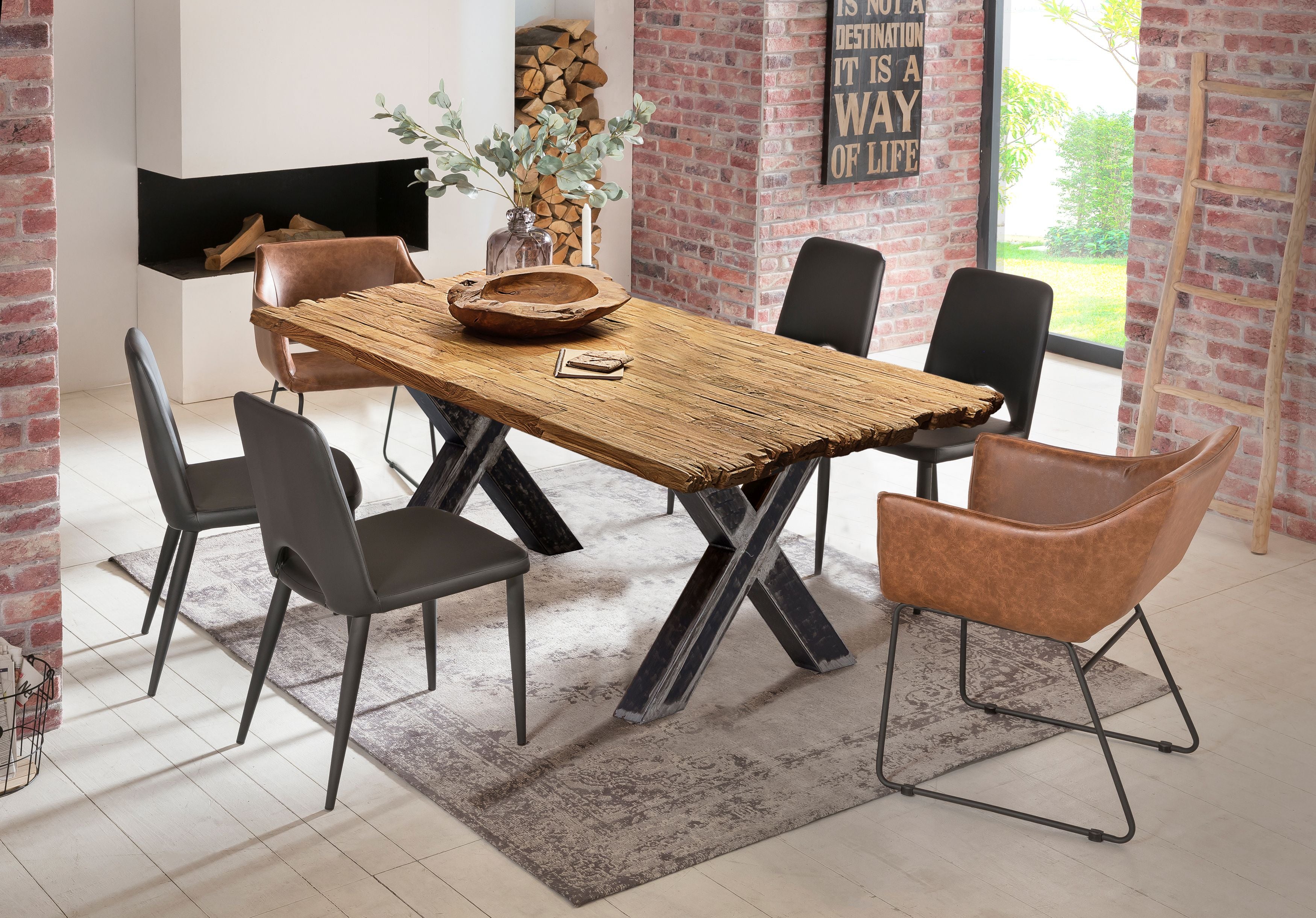 TABLES & CO Tisch 200x100 cm – Platte natur, Gestell used look, klar lackiert – Bild 4