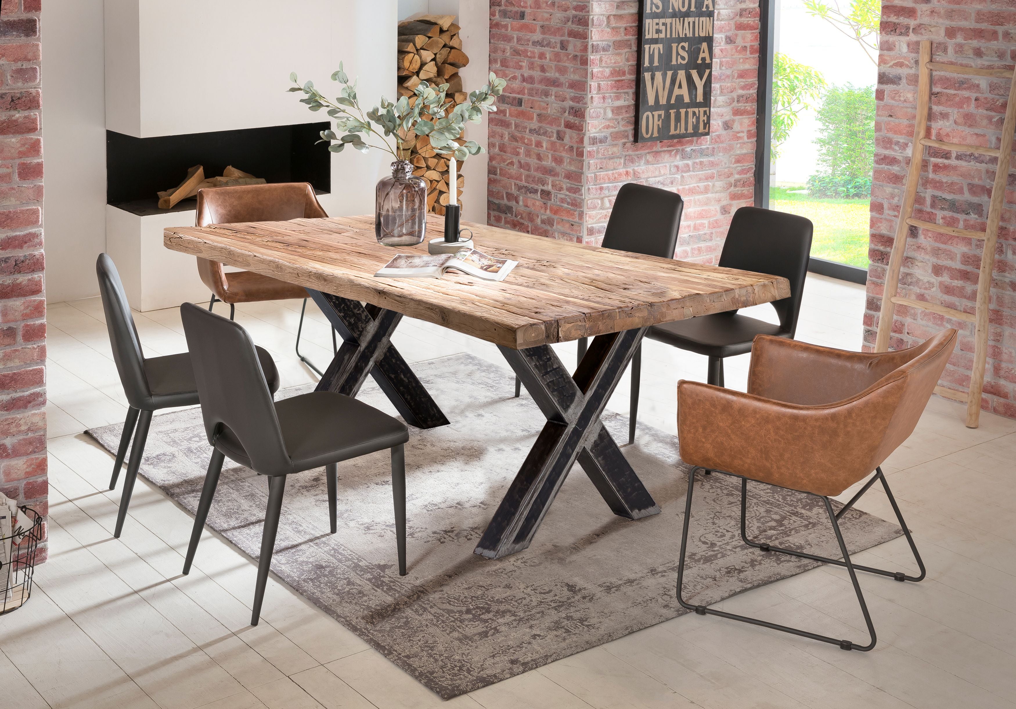 TABLES & CO Tisch 180x100 cm – Platte natur, Gestell used look, klar lackiert – Bild 8