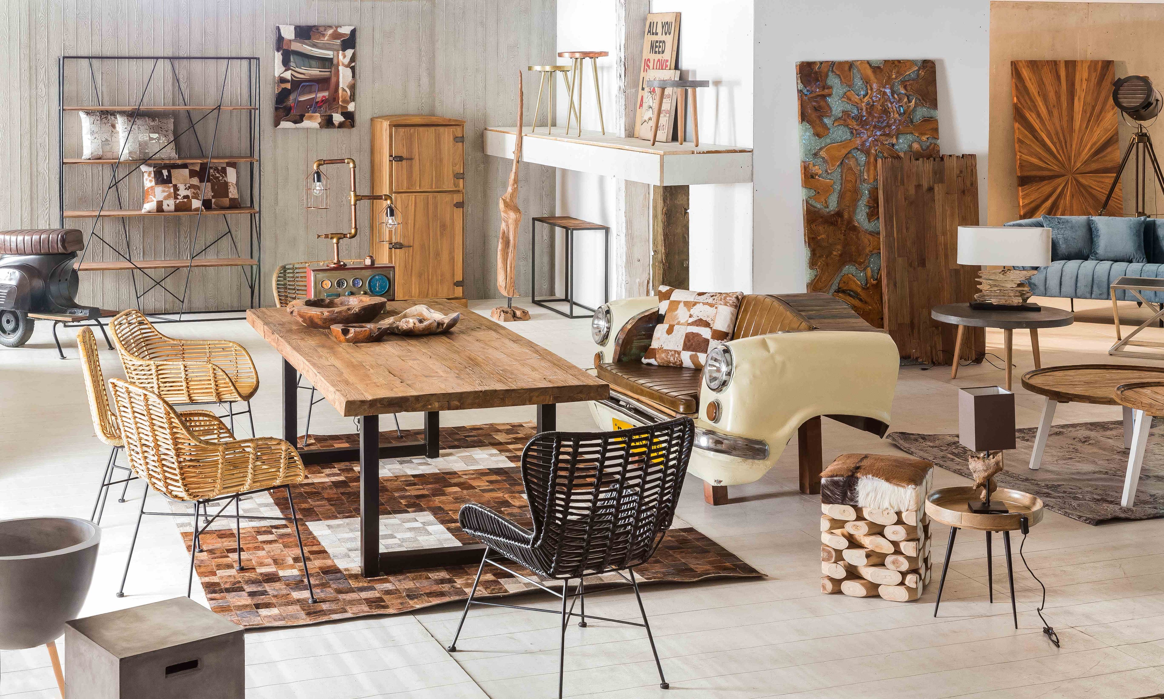TABLES & CO Tisch 180x100 cm, recyceltes Teak natur – Platte natur, Gestell schwarz – Bild 10