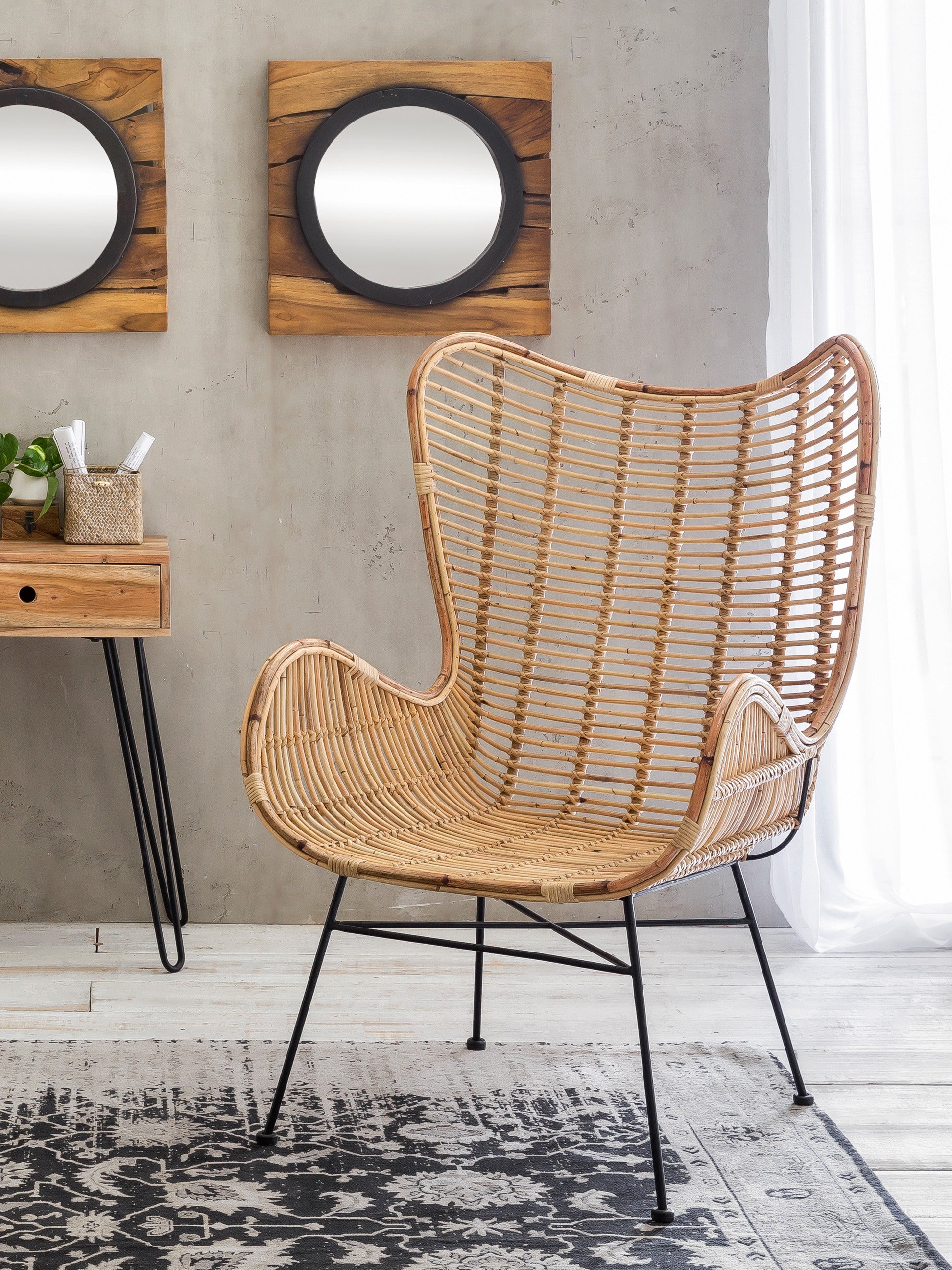 RATTAN Sessel – Natur, Gestell antikschwarz – Bild 7