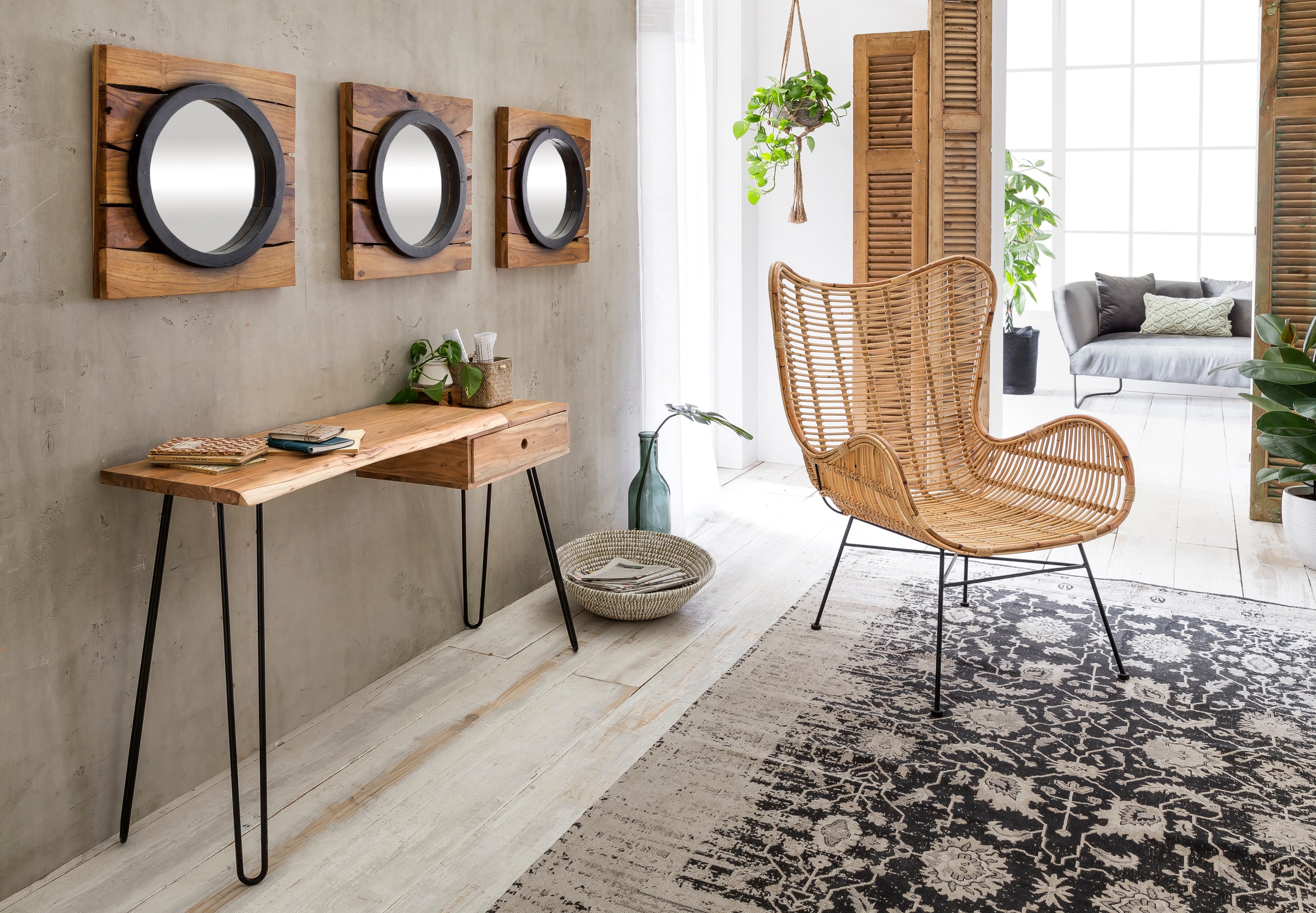 RATTAN Sessel – Natur, Gestell antikschwarz – Bild 9