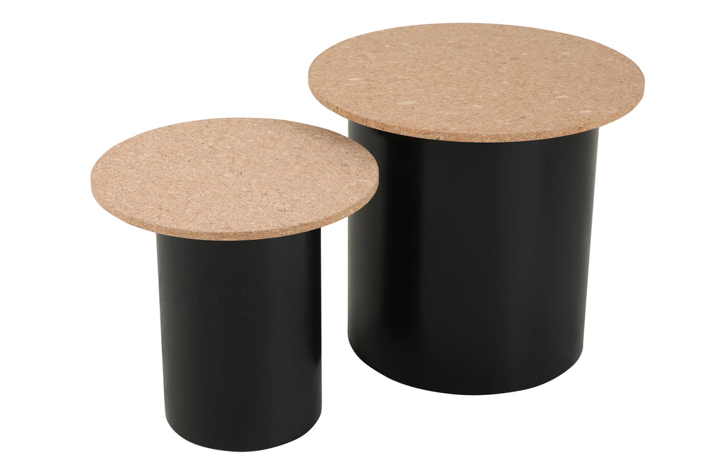 Möbilia - Beistelltisch, 2er Set natur, schwarz Beine Pinie