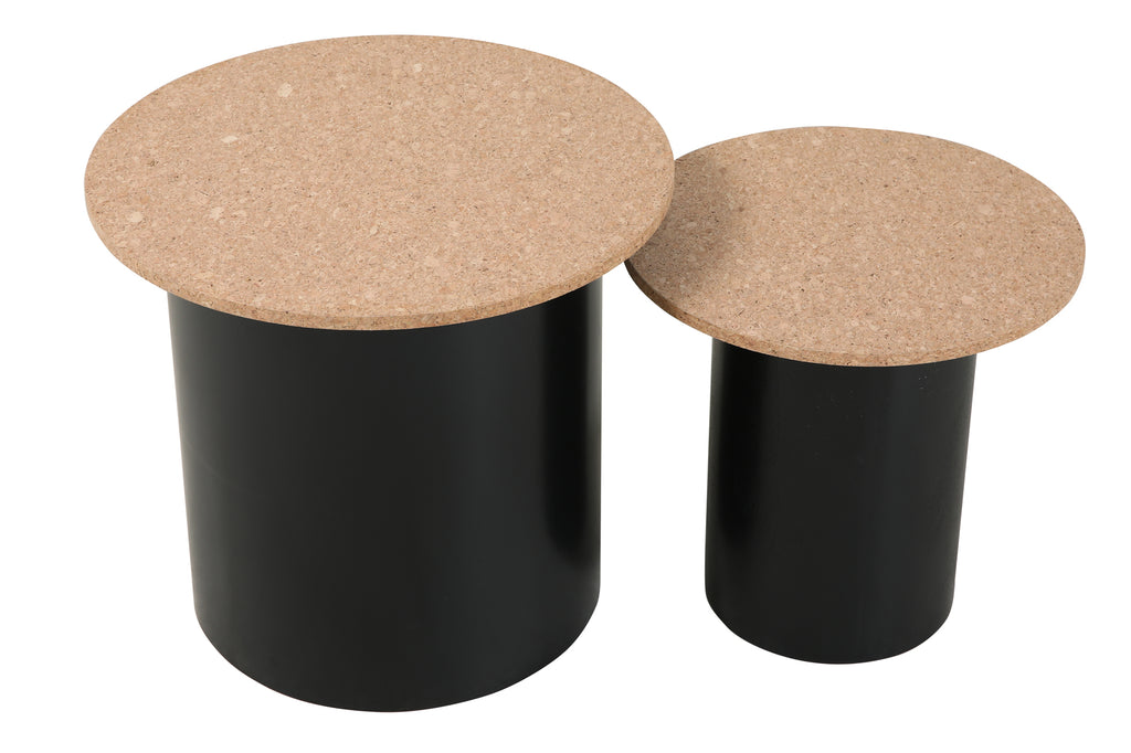 Möbilia - Beistelltisch, 2er Set natur, schwarz Beine Pinie