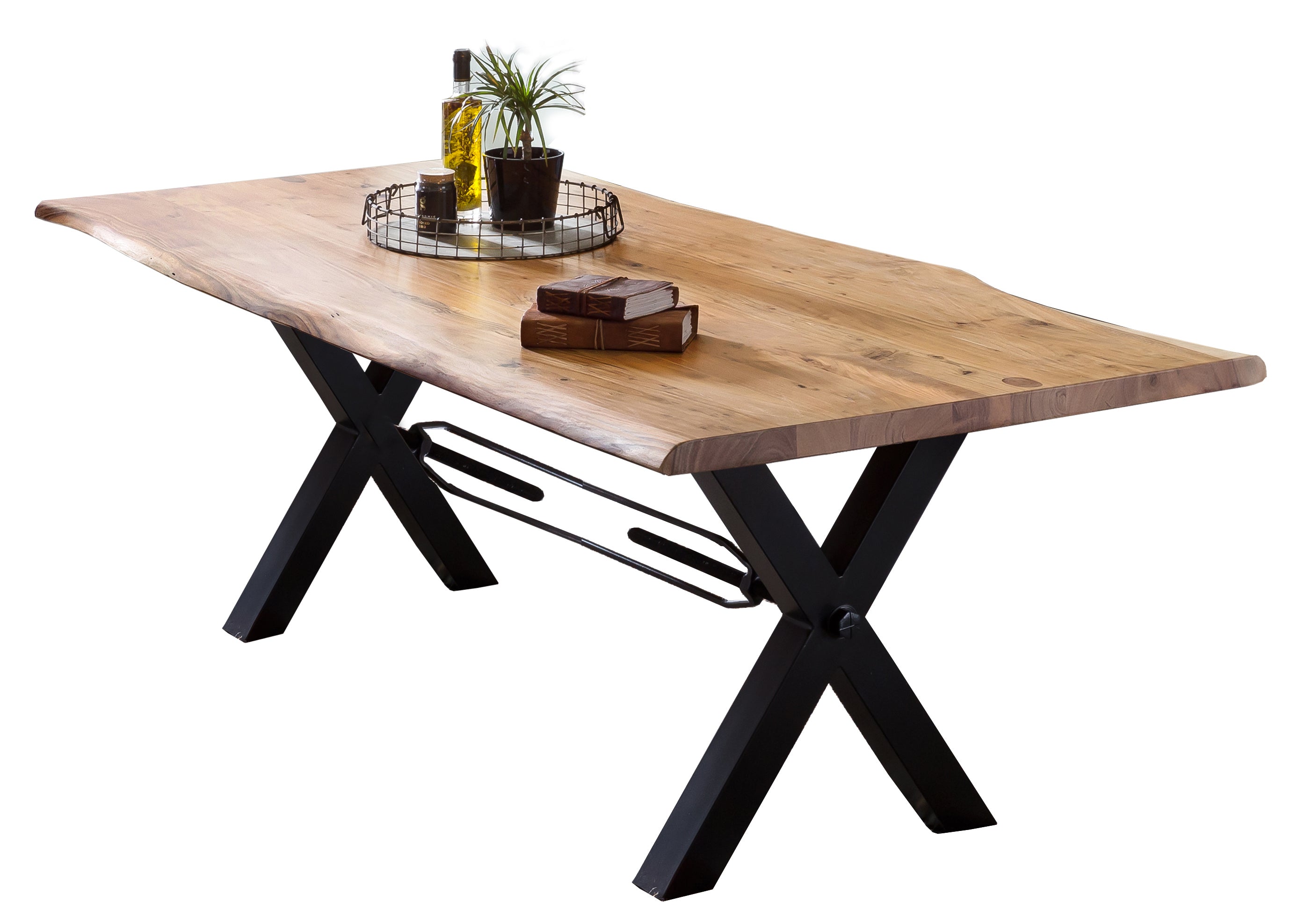 TABLES & CO Tisch 240x100 cm, Akazie natur – Natur, antikschwarz