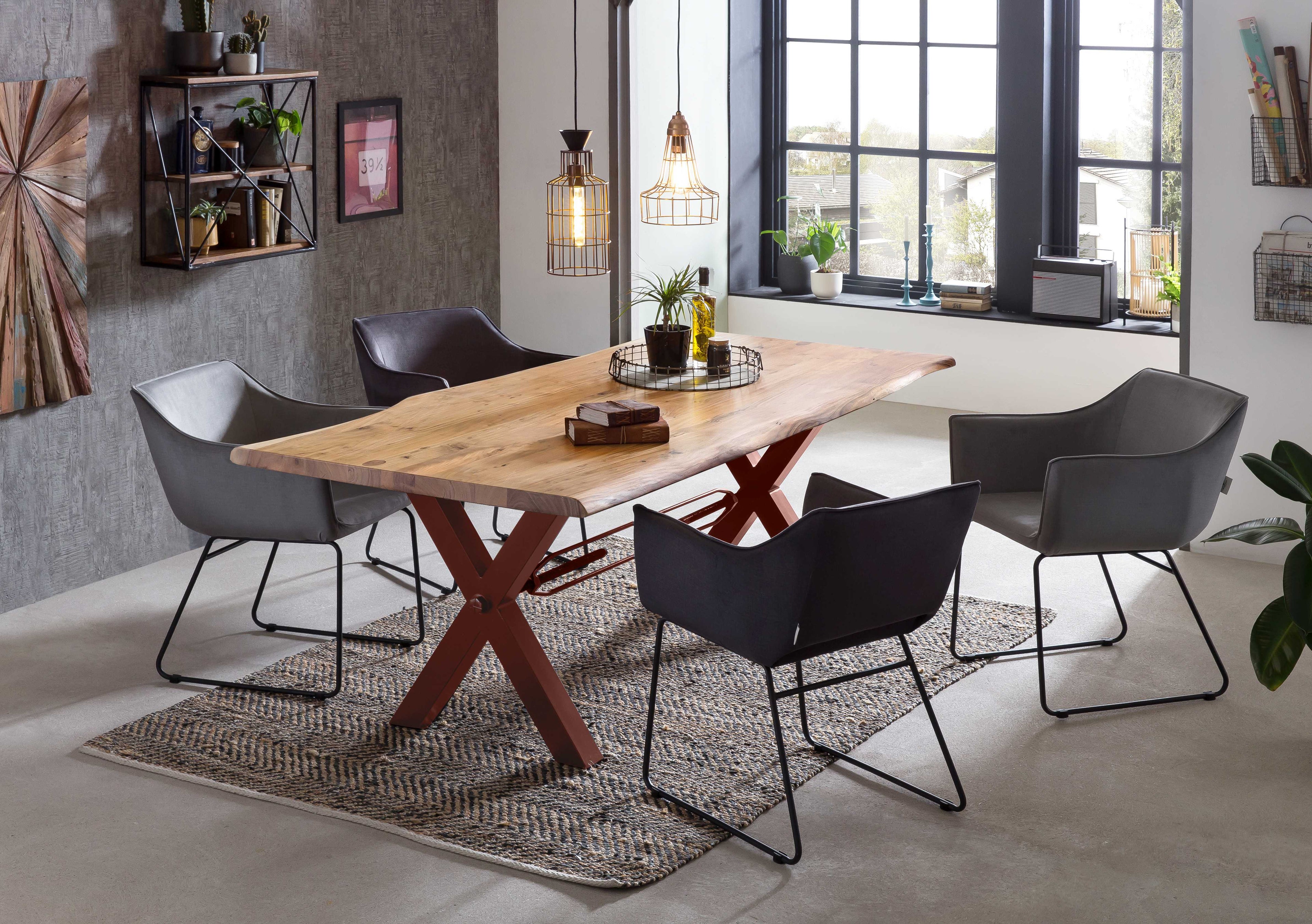 TABLES & CO Tisch 220x100 cm, Akazie natur – Natur, antikbraun – Bild 2