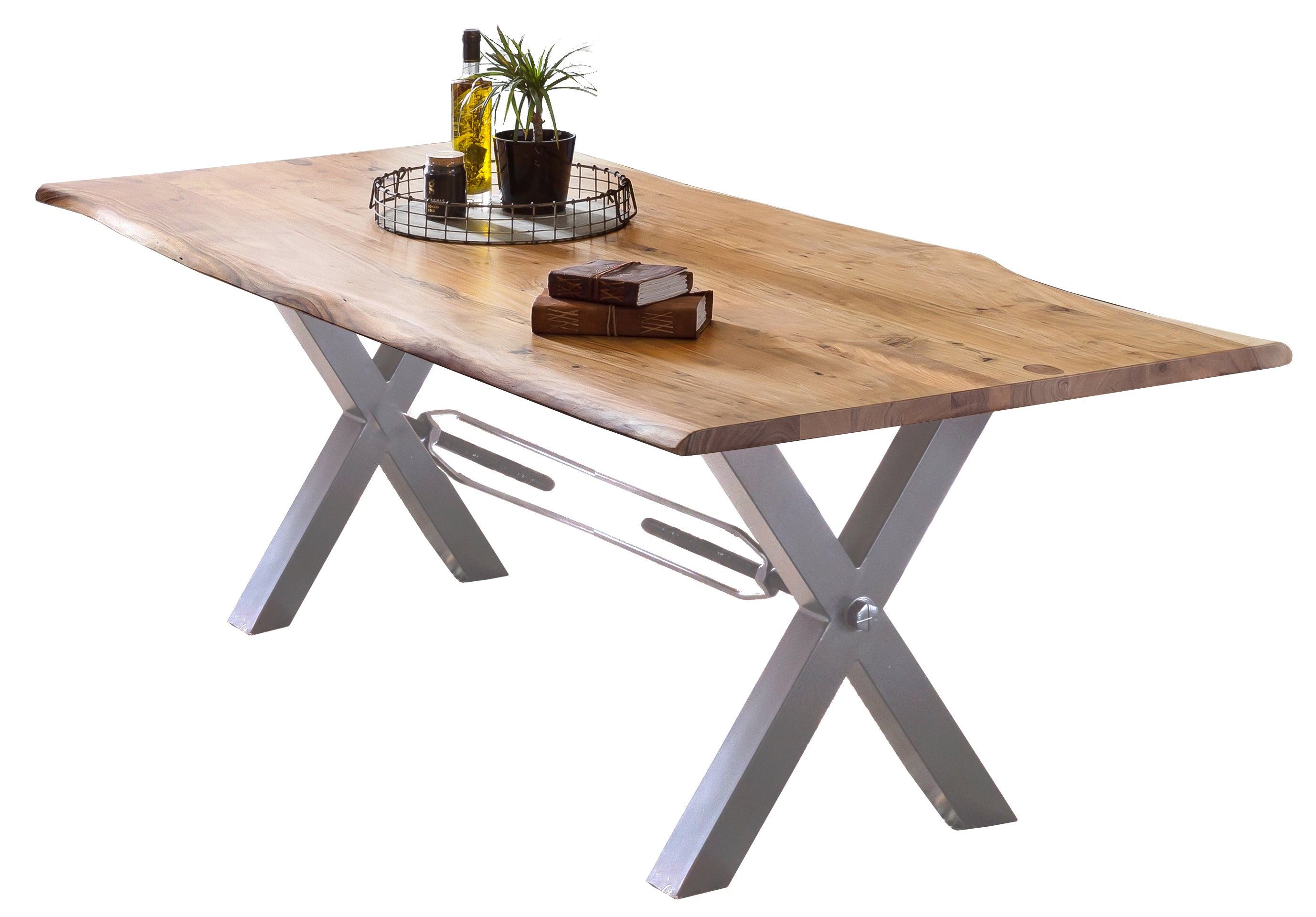 TABLES & CO Tisch 200x100 cm, Akazie natur – Natur, antiksilber