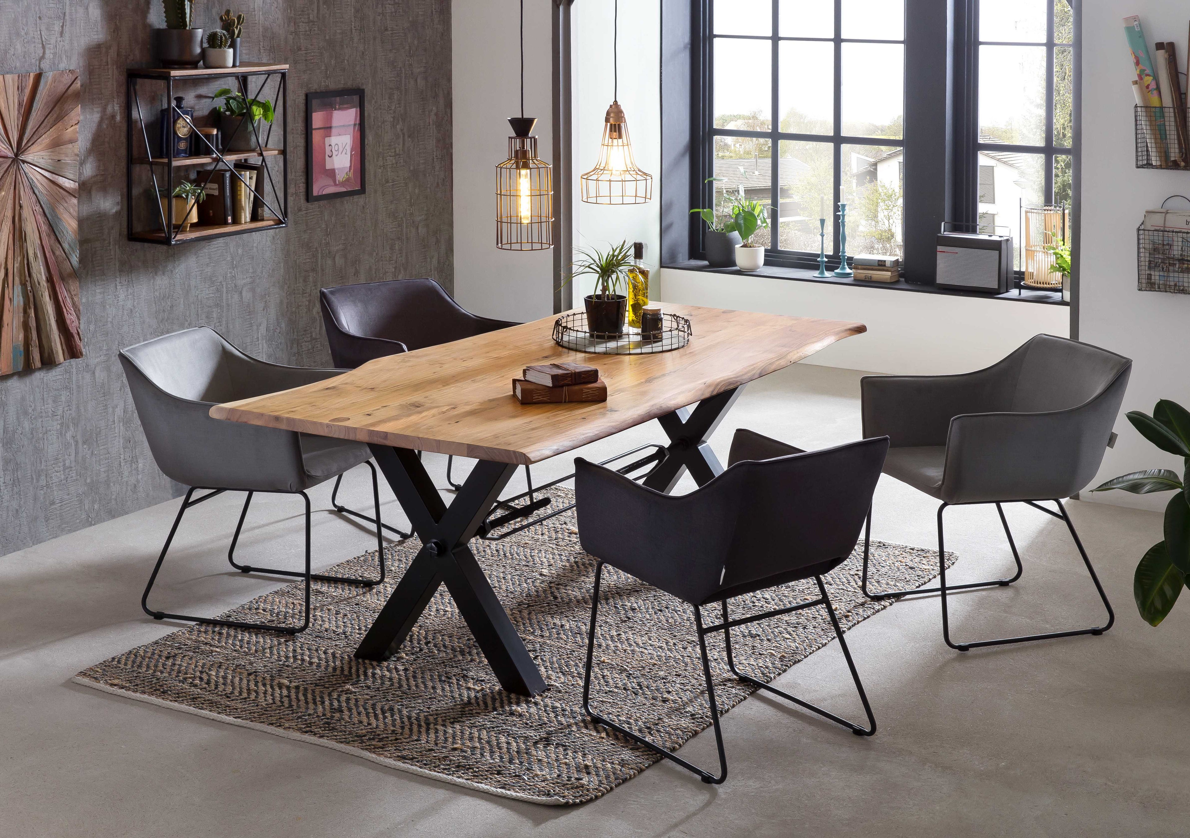 TABLES & CO Tisch 160x85 cm, Akazie natur – Natur, antikschwarz – Bild 2