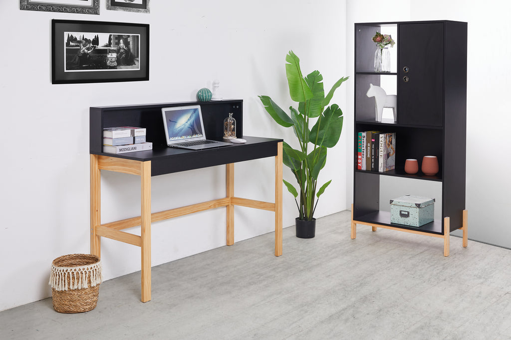 Möbilia - Schreibtisch 120x45x101 cm schwarz, natur