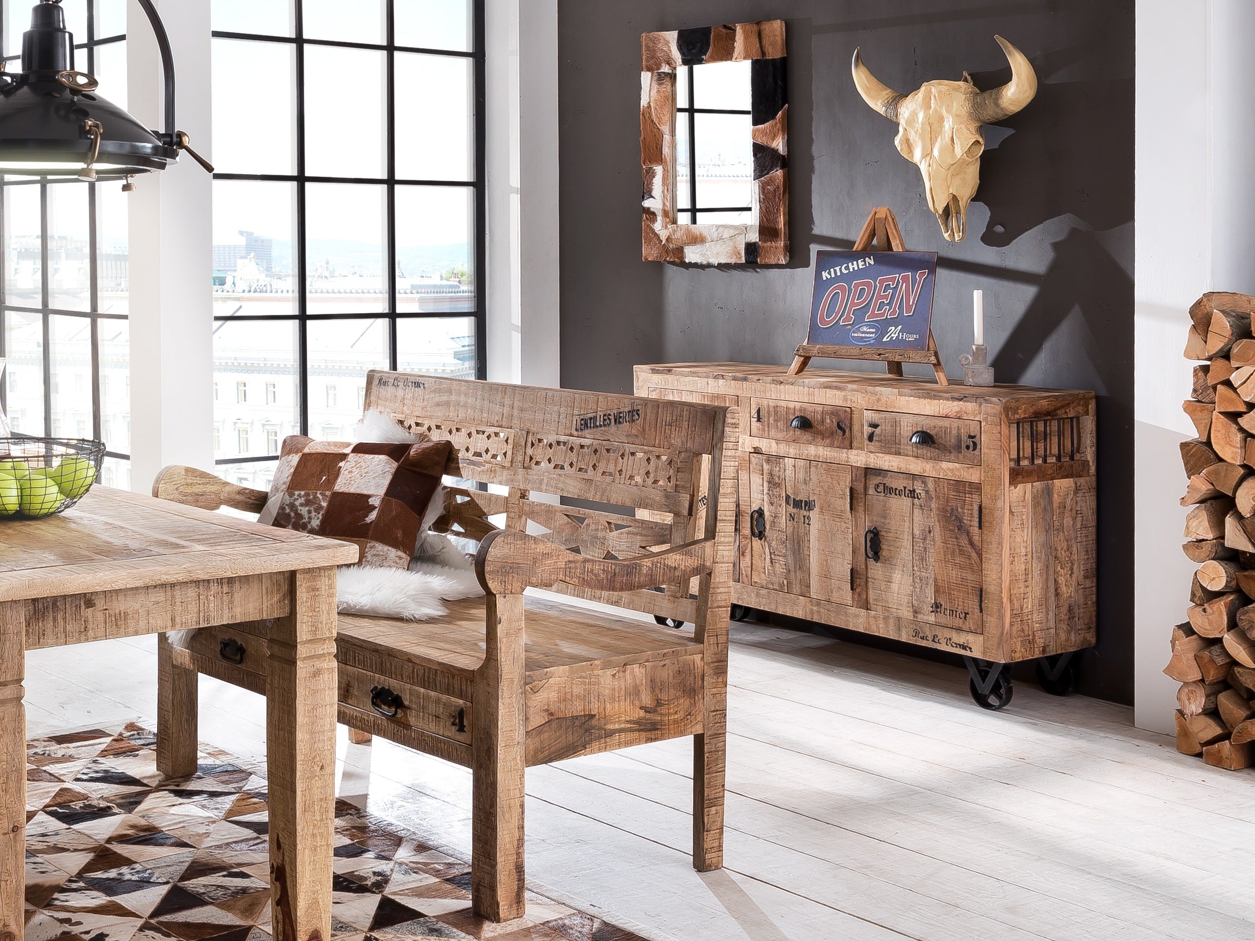 RUSTIC Sideboard – Natur antik mit antikschwarzen Beschlägen – Bild 5