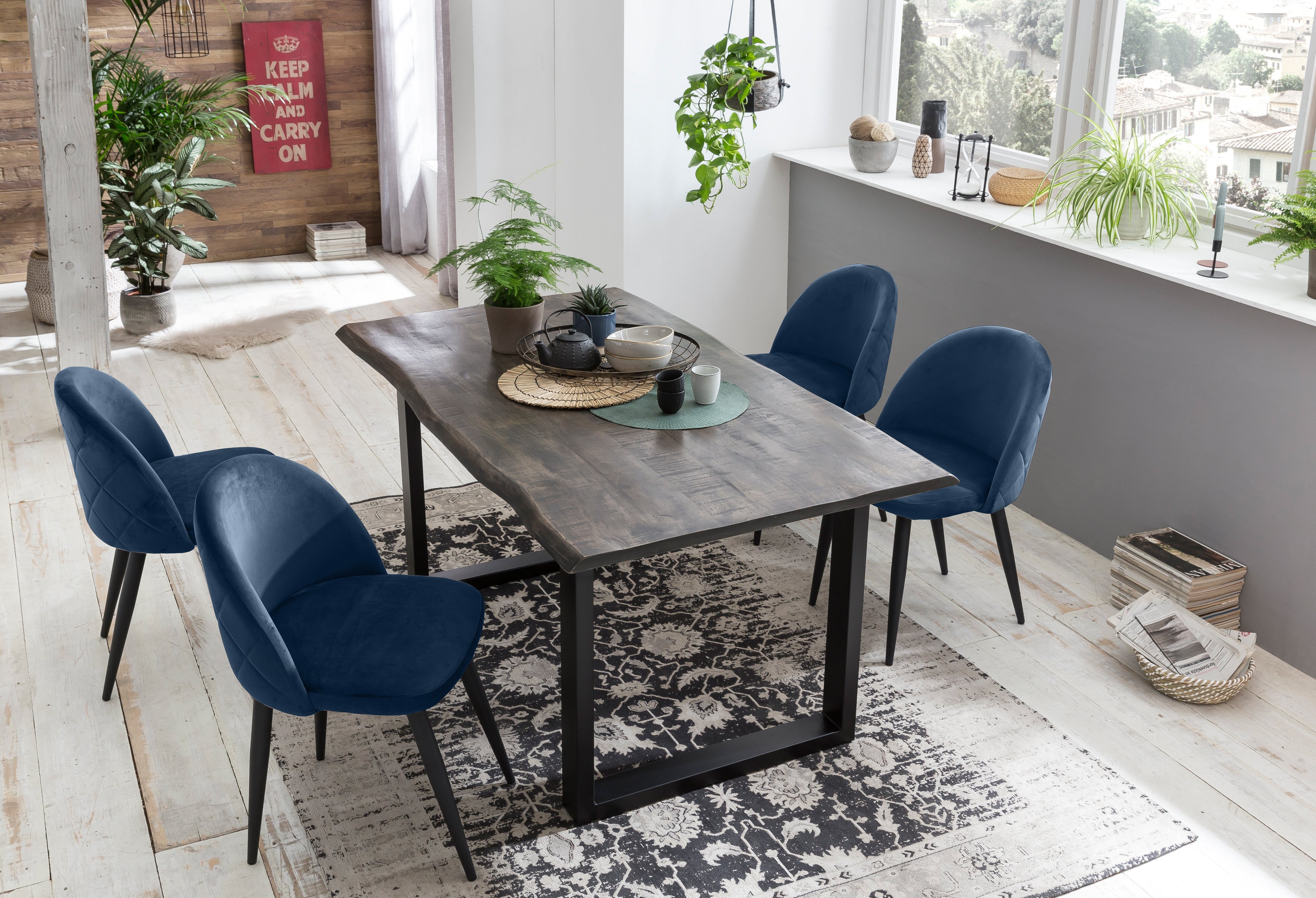 TABLES & CO Tisch 160x85 cm, Mango grau sägerau, Gestell schwarz – Platte grau, Gestell schwarz lackiert – Bild 7
