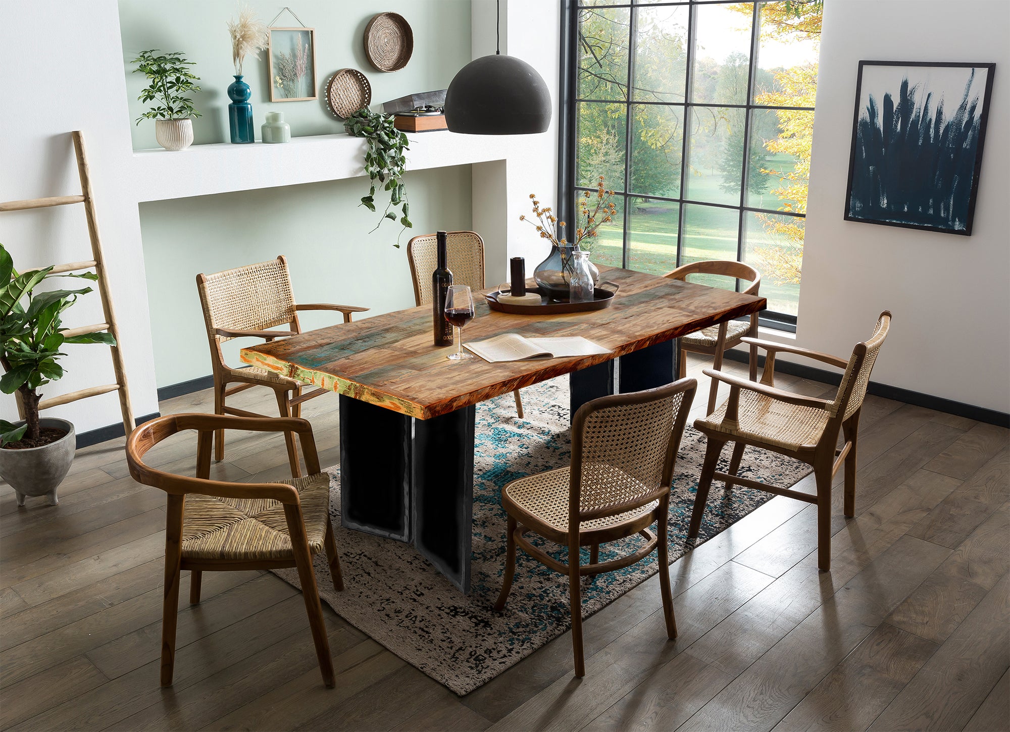 TOPS & TABLES Tisch 240x100 cm – Platte bunt lackiert, Gestell schwarz – Bild 3
